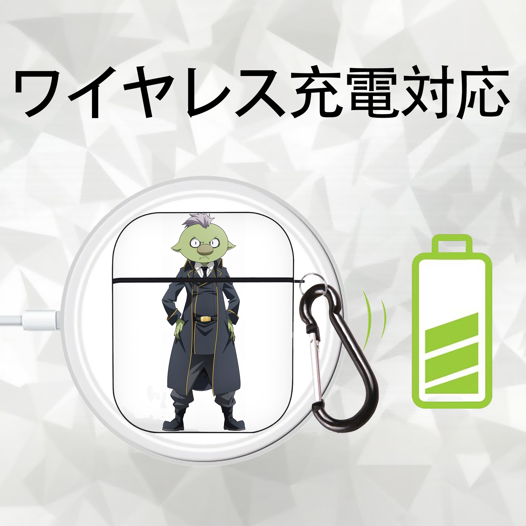 転スラ Regarding Reincarnated to Slime AirPods 第2世代保護ケース ハードシェル ブラック 耐衝撃・防指紋・カラビナ付き