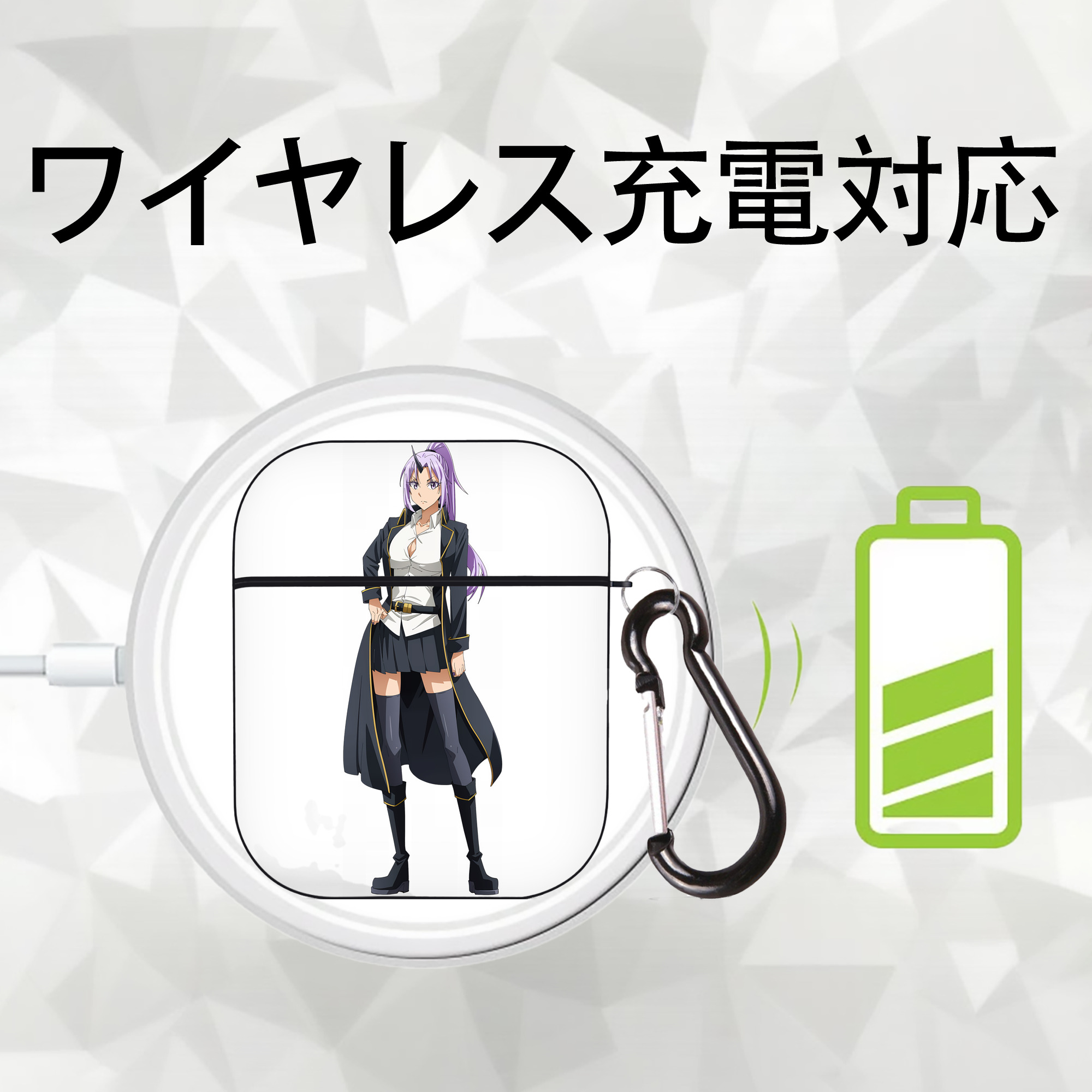 転スラ Regarding Reincarnated to Slime AirPods 第2世代保護ケース ハードシェル ブラック 耐衝撃・防指紋・カラビナ付き