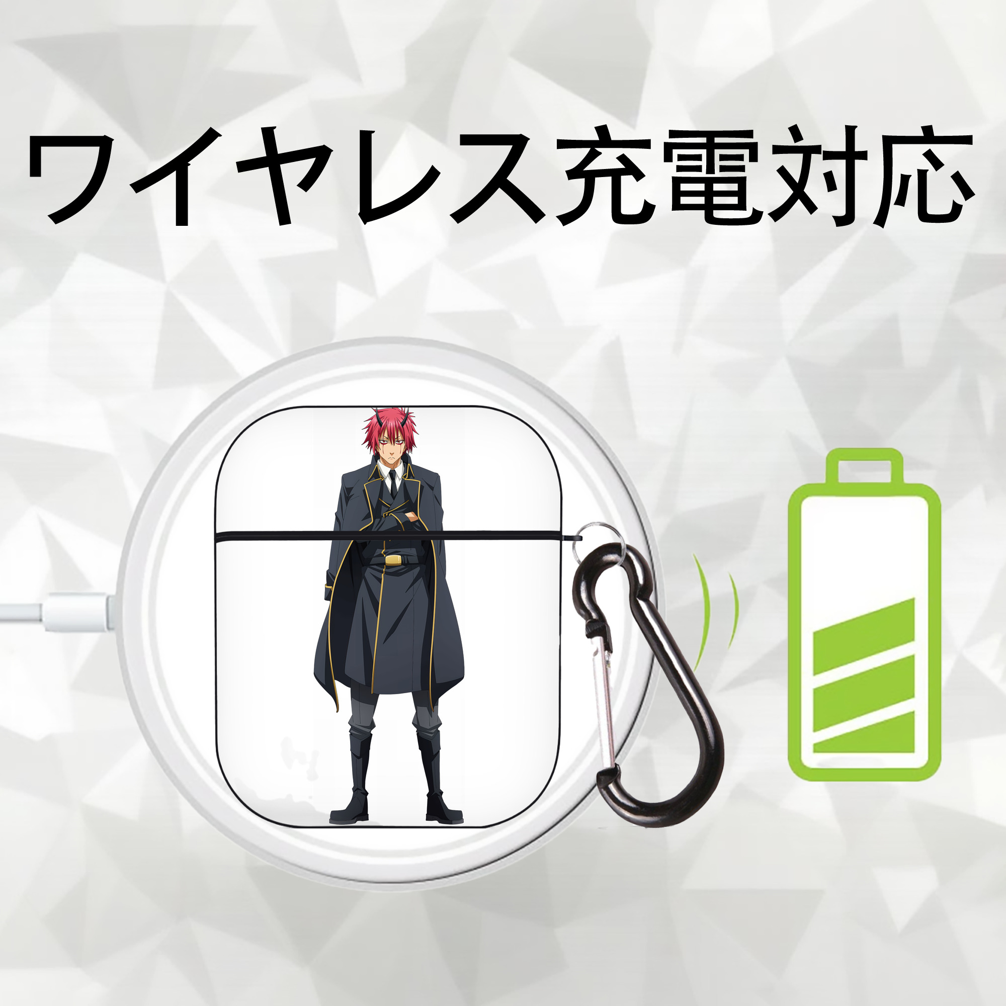 転スラ Regarding Reincarnated to Slime AirPods 第2世代保護ケース ハードシェル ブラック 耐衝撃・防指紋・カラビナ付き