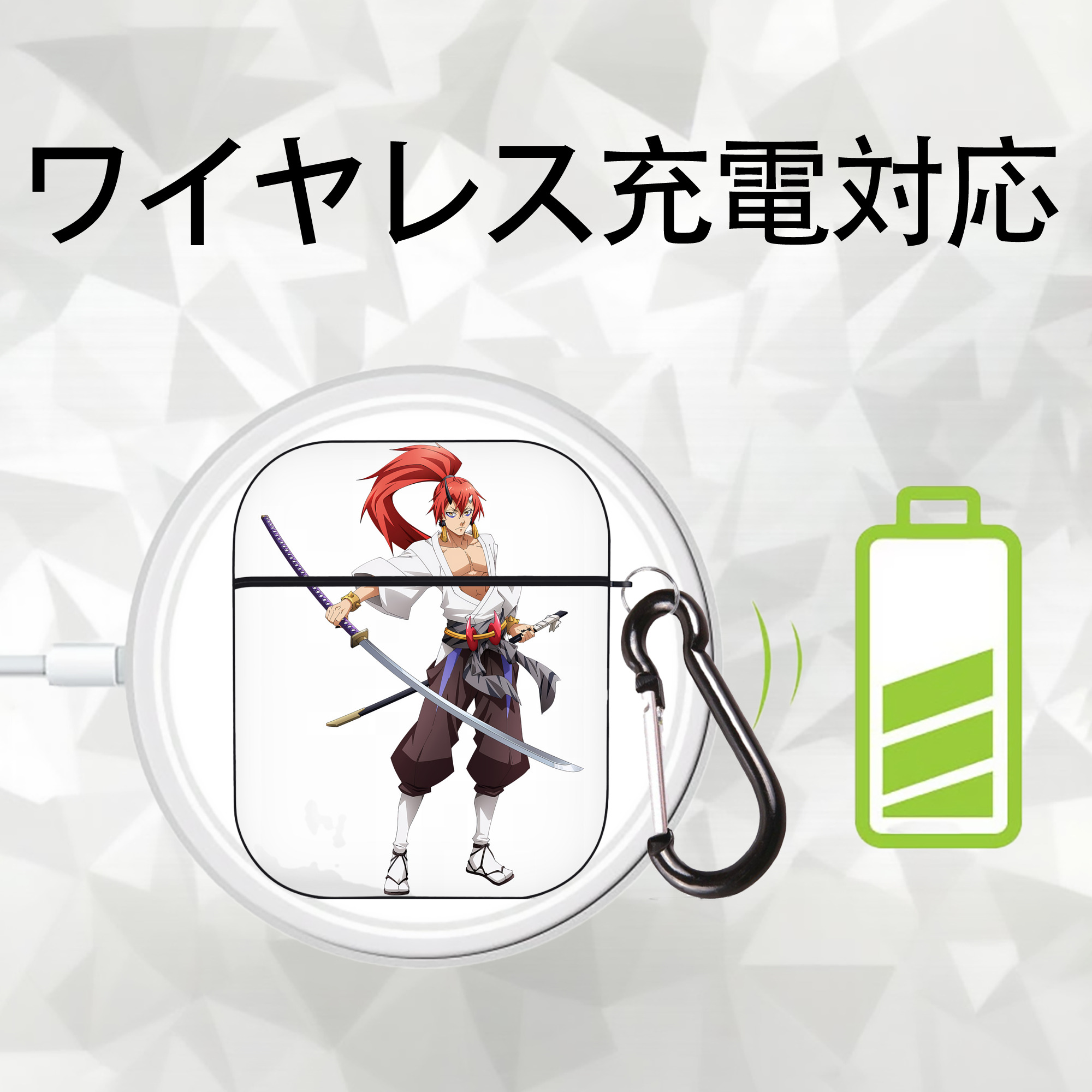 転スラ Regarding Reincarnated to Slime AirPods 第2世代保護ケース ハードシェル ブラック 耐衝撃・防指紋・カラビナ付き
