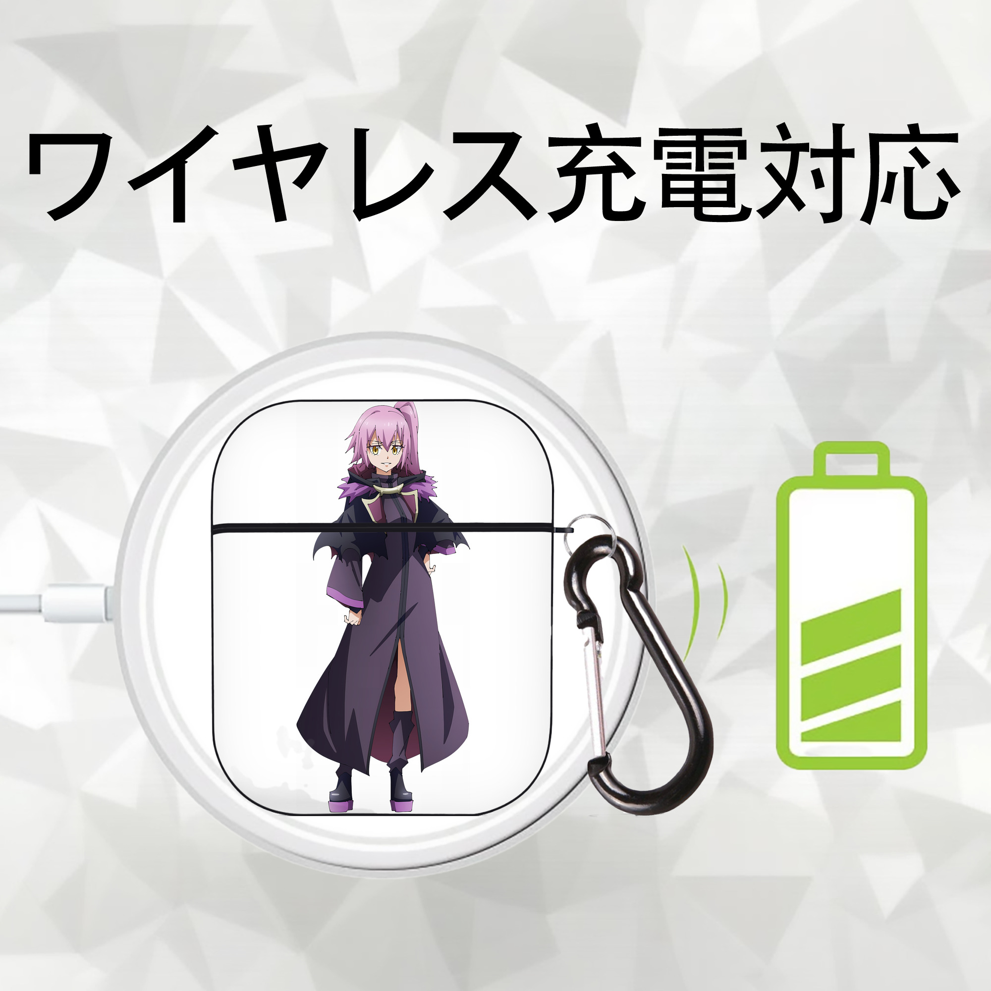 転スラ Regarding Reincarnated to Slime AirPods 第2世代保護ケース ハードシェル ブラック 耐衝撃・防指紋・カラビナ付き