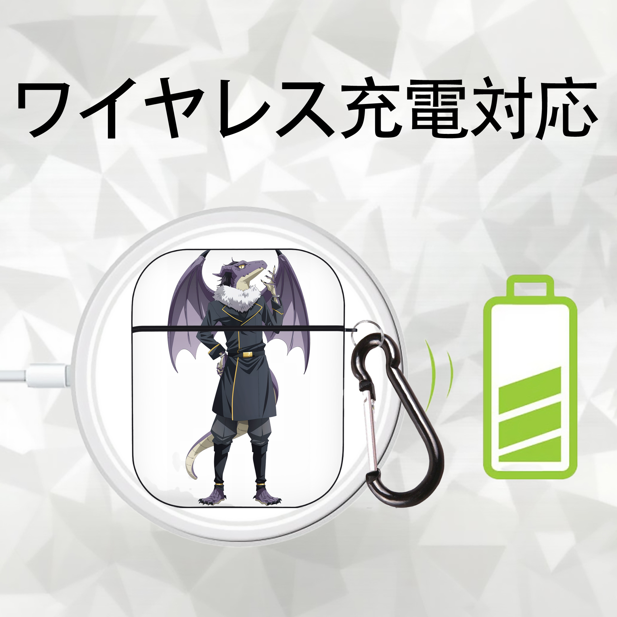 転スラ Regarding Reincarnated to Slime AirPods 第2世代保護ケース ハードシェル ブラック 耐衝撃・防指紋・カラビナ付き