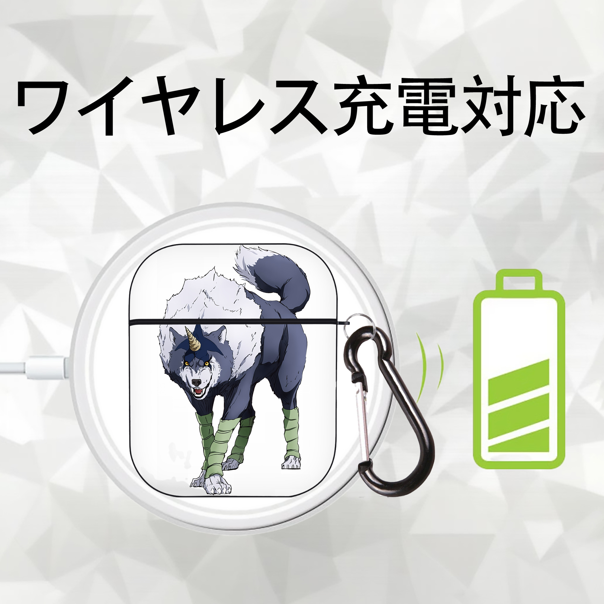 転スラ Regarding Reincarnated to Slime AirPods 第2世代保護ケース ハードシェル ブラック 耐衝撃・防指紋・カラビナ付き