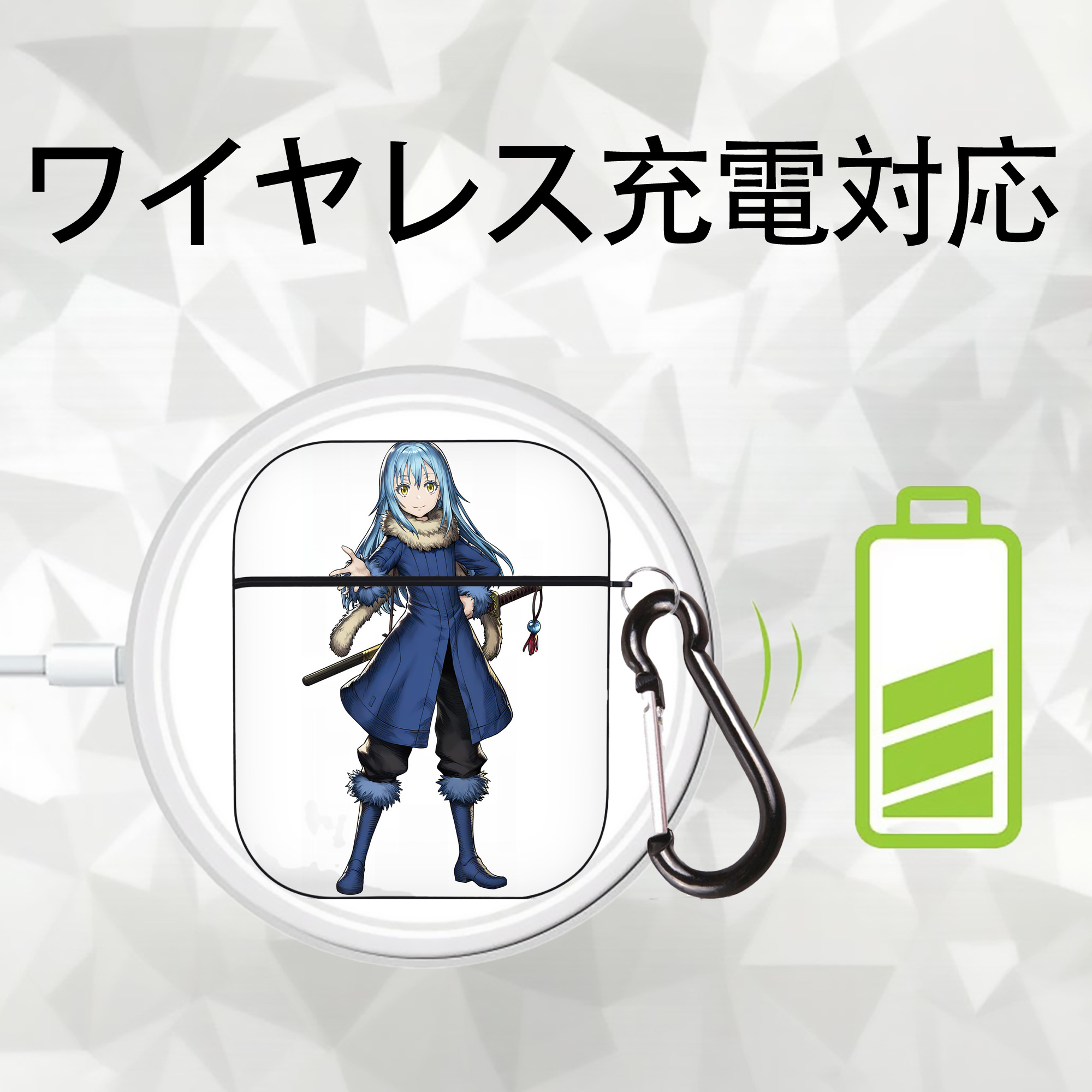 転スラ Regarding Reincarnated to Slime AirPods 第2世代保護ケース ハードシェル ブラック 耐衝撃・防指紋・カラビナ付き