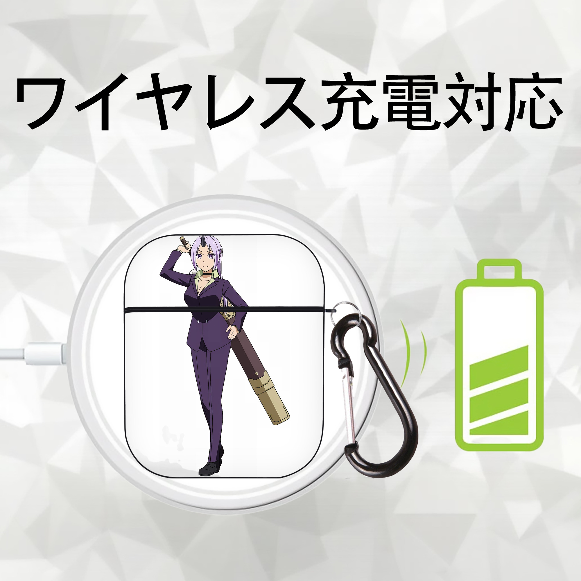転スラ Regarding Reincarnated to Slime AirPods 第2世代保護ケース ハードシェル ブラック 耐衝撃・防指紋・カラビナ付き
