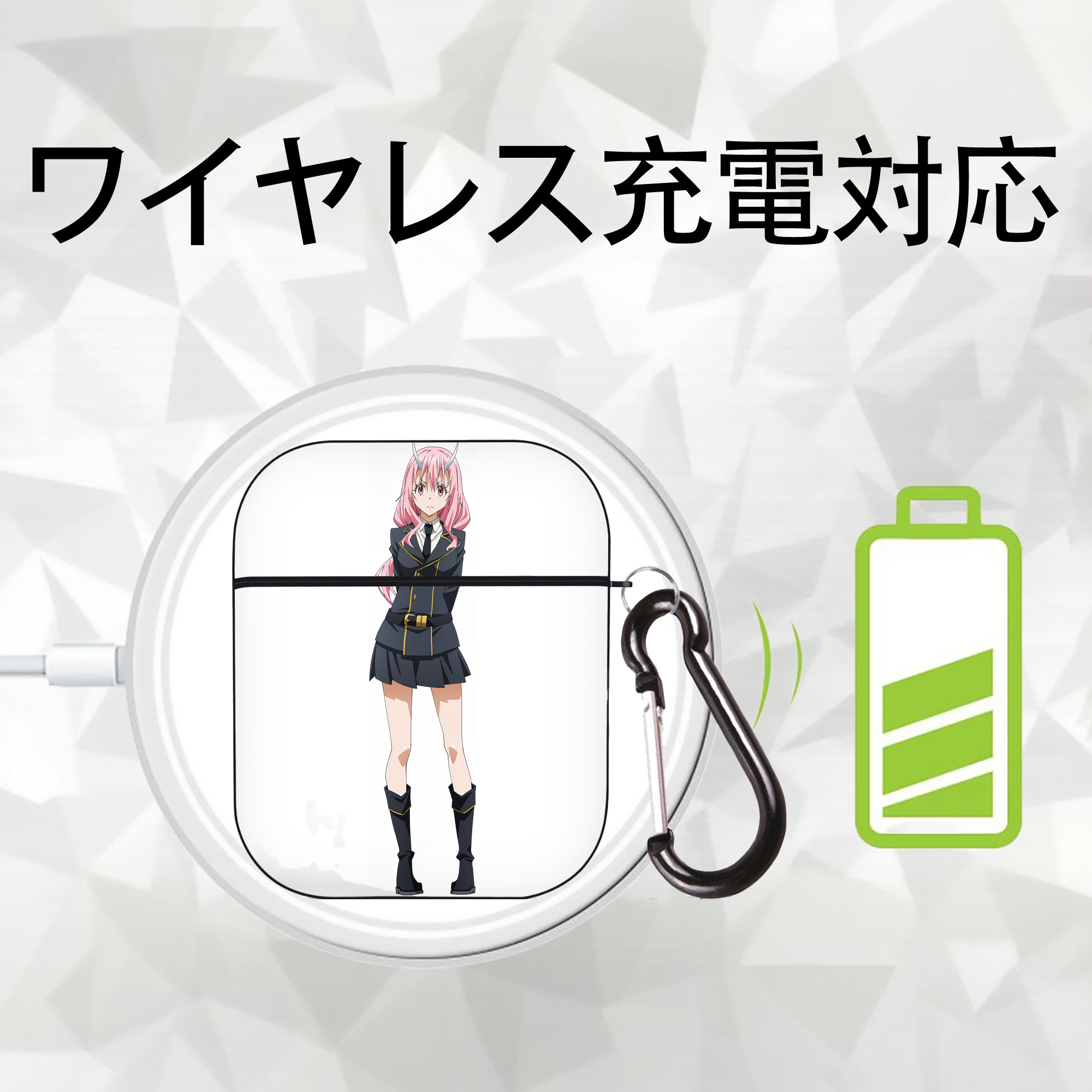 転スラ Regarding Reincarnated to Slime AirPods 第2世代保護ケース ハードシェル ブラック 耐衝撃・防指紋・カラビナ付き