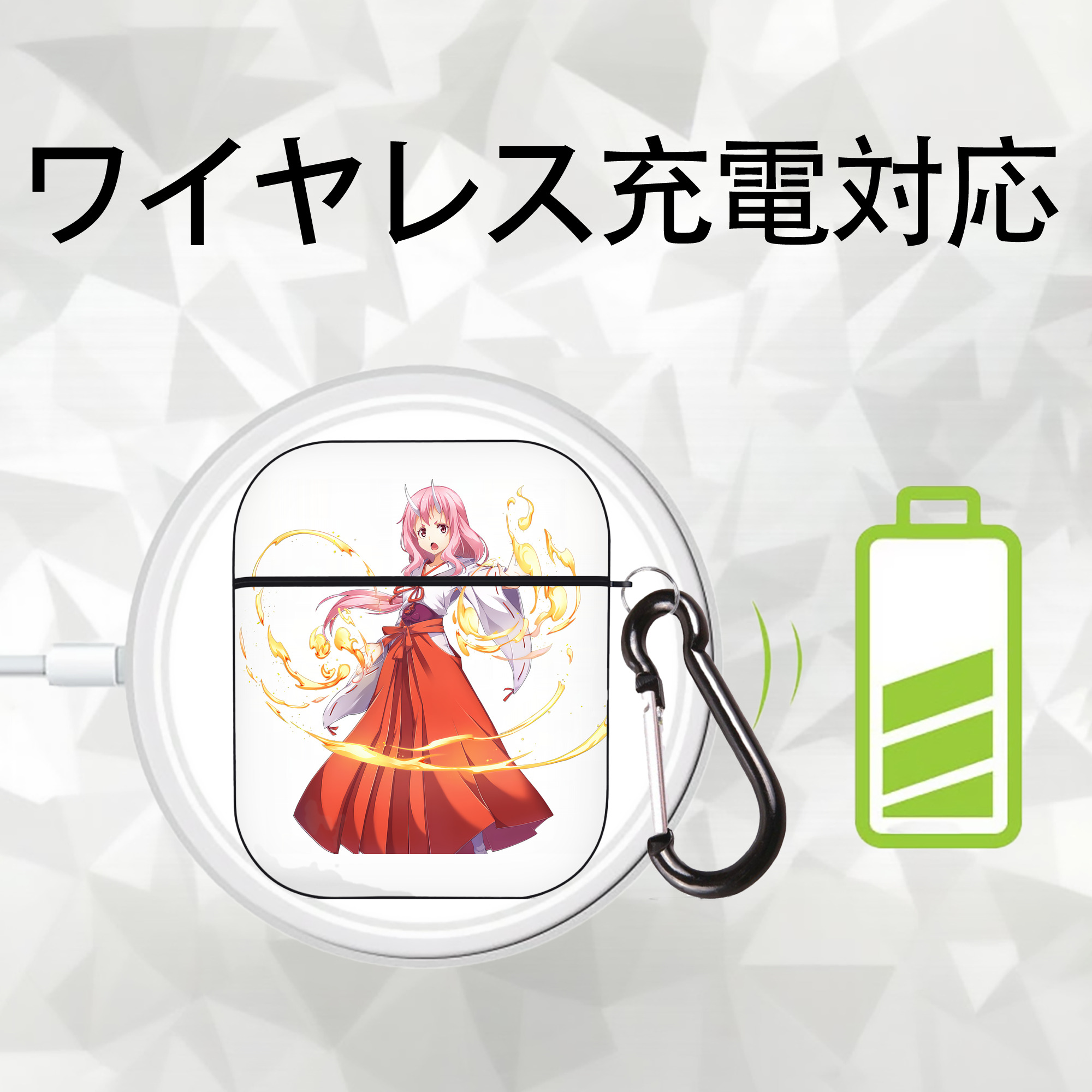 転スラ Regarding Reincarnated to Slime AirPods 第2世代保護ケース ハードシェル ブラック 耐衝撃・防指紋・カラビナ付き