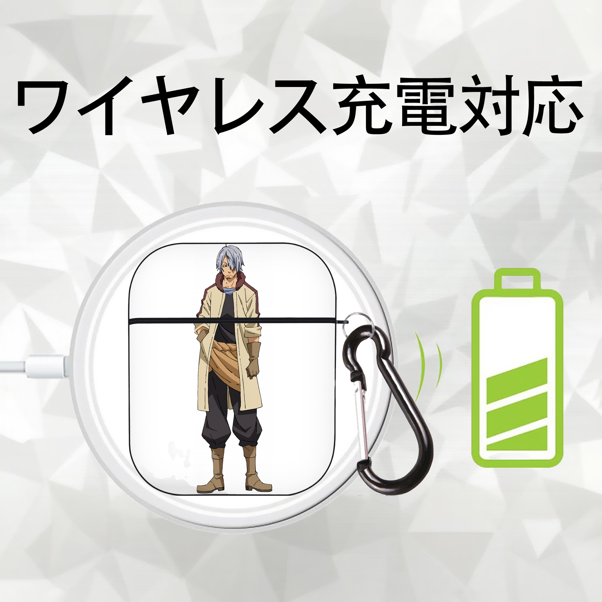 転スラ Regarding Reincarnated to Slime AirPods 第2世代保護ケース ハードシェル ブラック 耐衝撃・防指紋・カラビナ付き