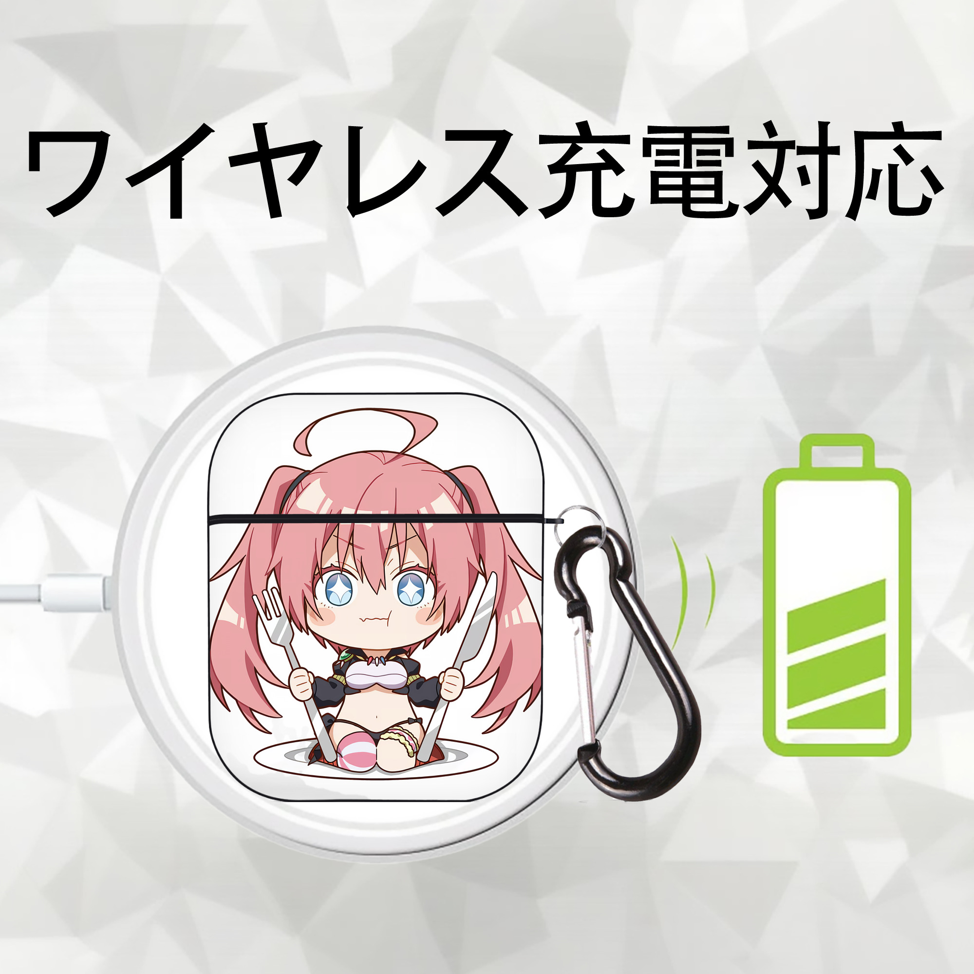 転スラ Regarding Reincarnated to Slime AirPods 第2世代保護ケース ハードシェル ブラック 耐衝撃・防指紋・カラビナ付き