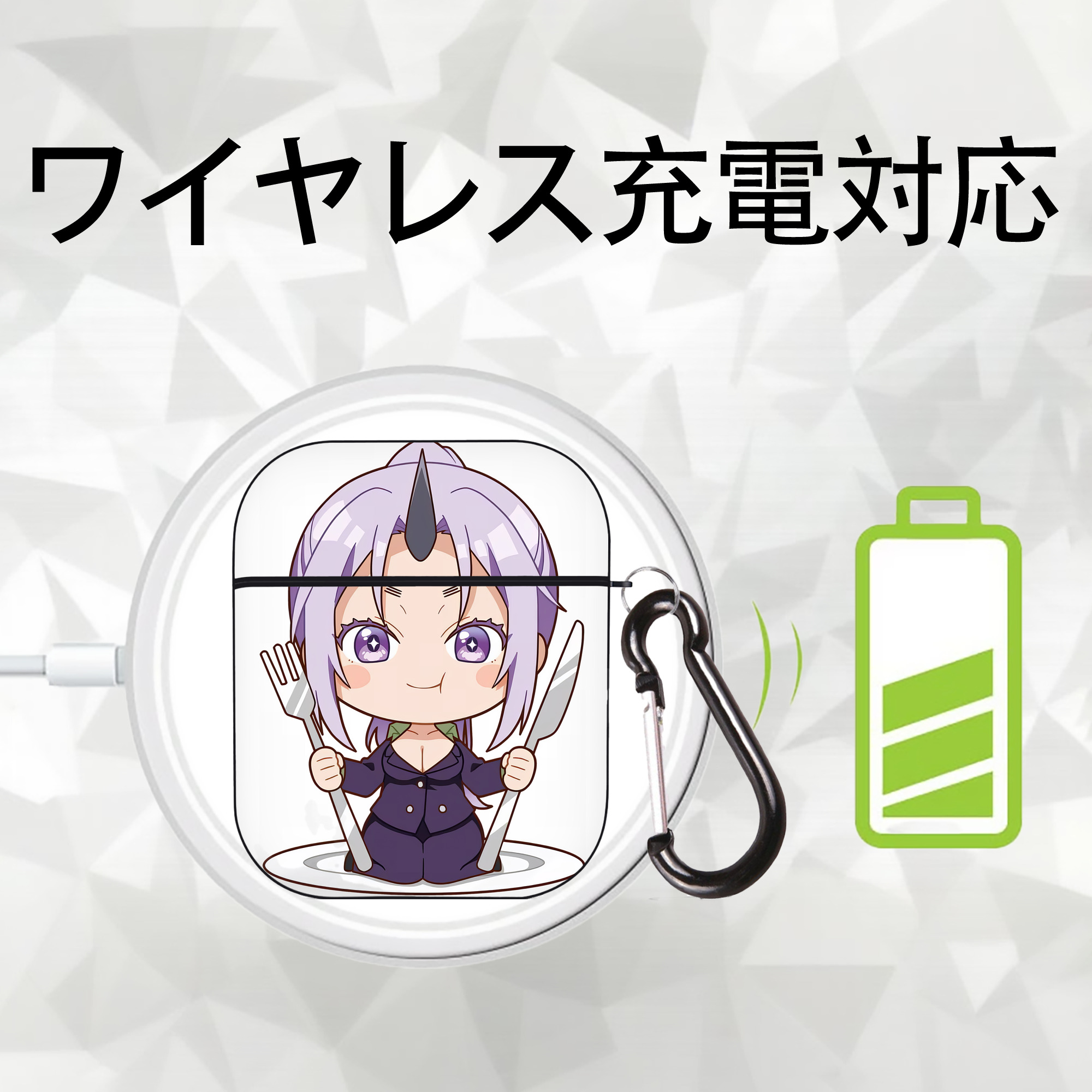 転スラ Regarding Reincarnated to Slime AirPods 第2世代保護ケース ハードシェル ブラック 耐衝撃・防指紋・カラビナ付き