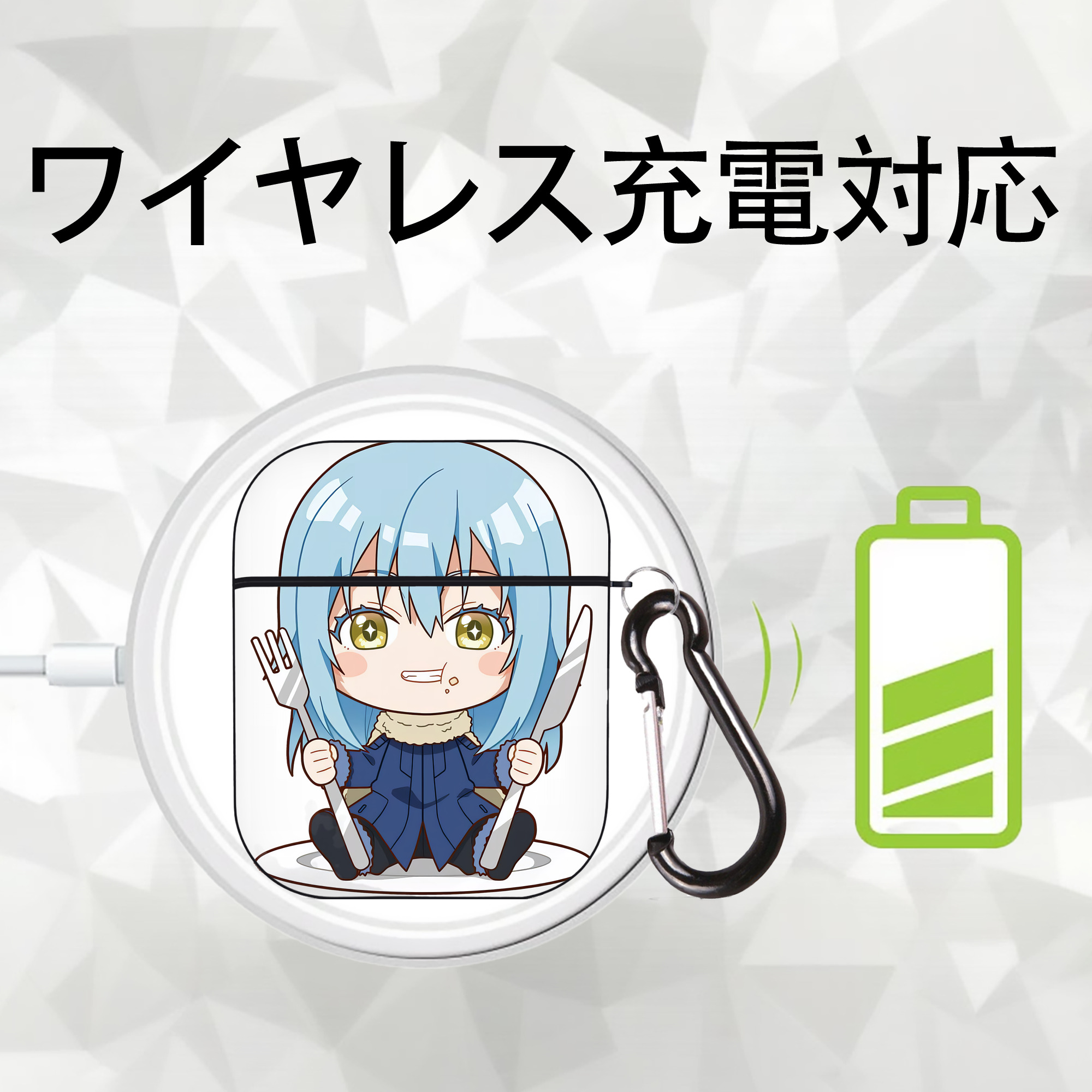 転スラ Regarding Reincarnated to Slime AirPods 第2世代保護ケース ハードシェル ブラック 耐衝撃・防指紋・カラビナ付き