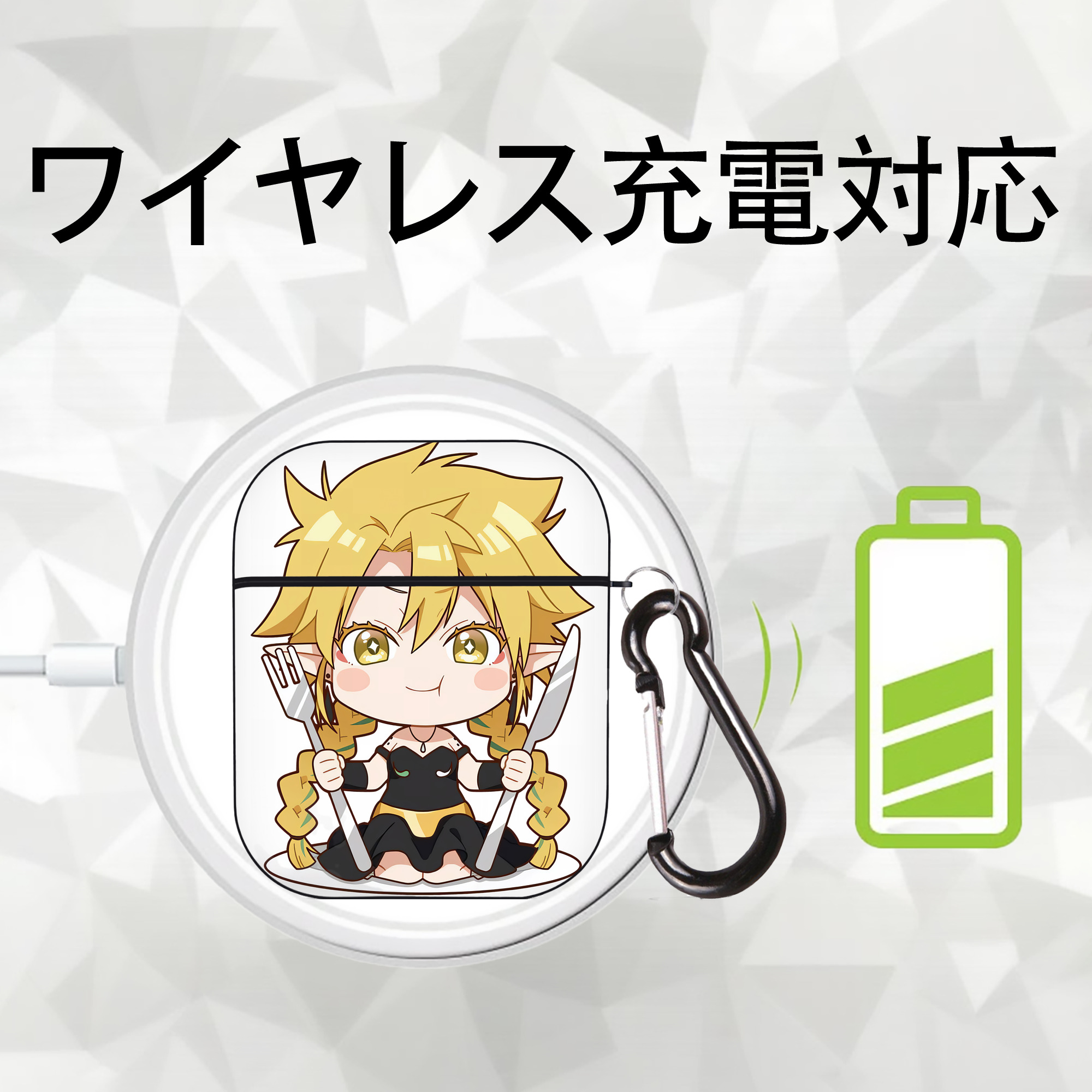 転スラ Regarding Reincarnated to Slime AirPods 第2世代保護ケース ハードシェル ブラック 耐衝撃・防指紋・カラビナ付き