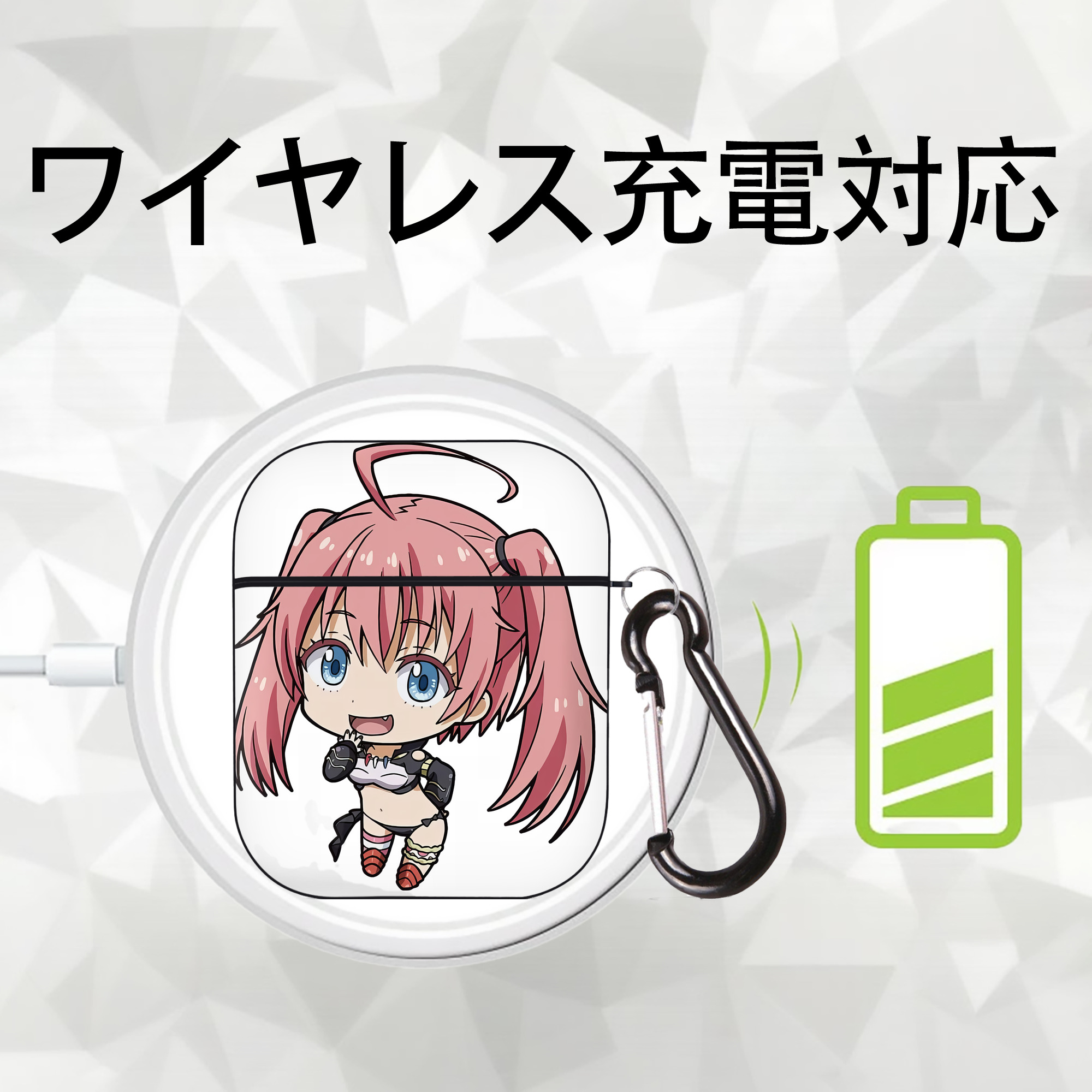 転スラ Regarding Reincarnated to Slime AirPods 第2世代保護ケース ハードシェル ブラック 耐衝撃・防指紋・カラビナ付き