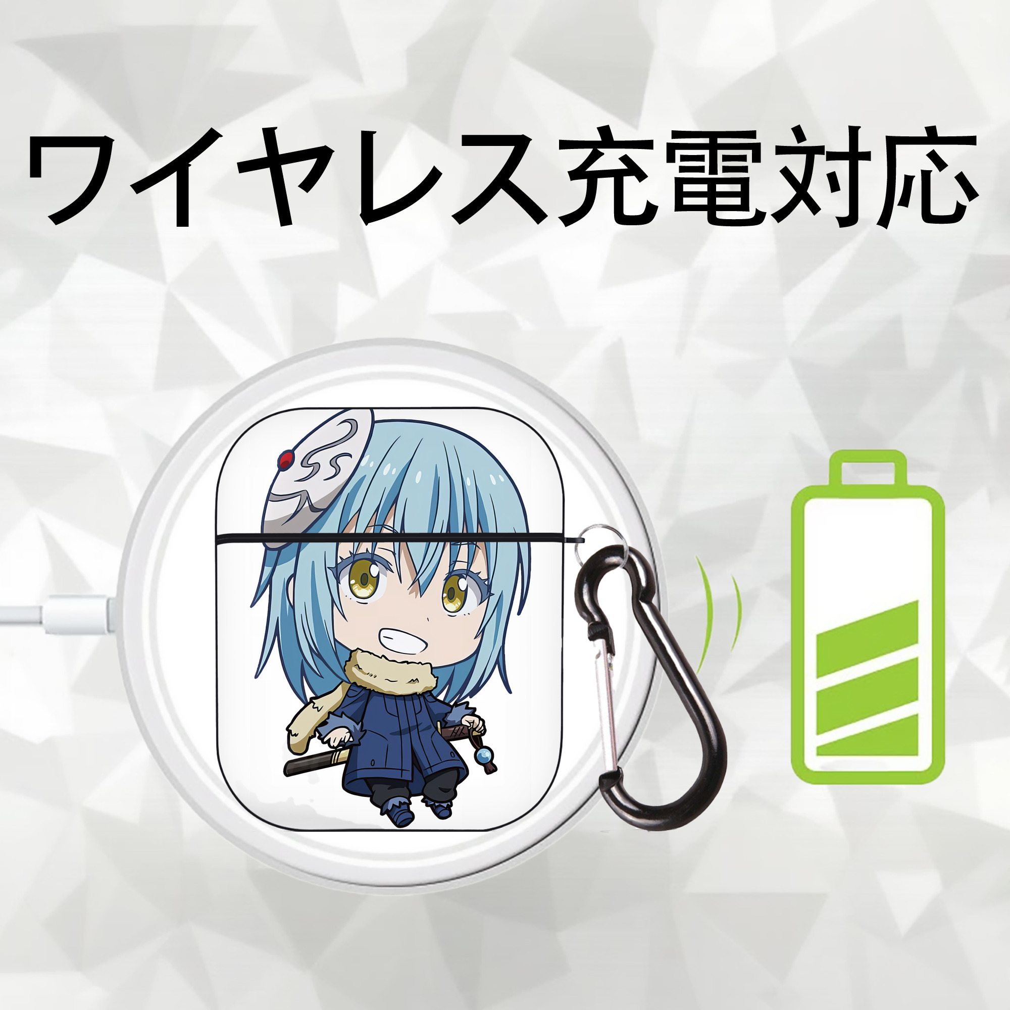 転スラ Regarding Reincarnated to Slime AirPods 第2世代保護ケース ハードシェル ブラック 耐衝撃・防指紋・カラビナ付き