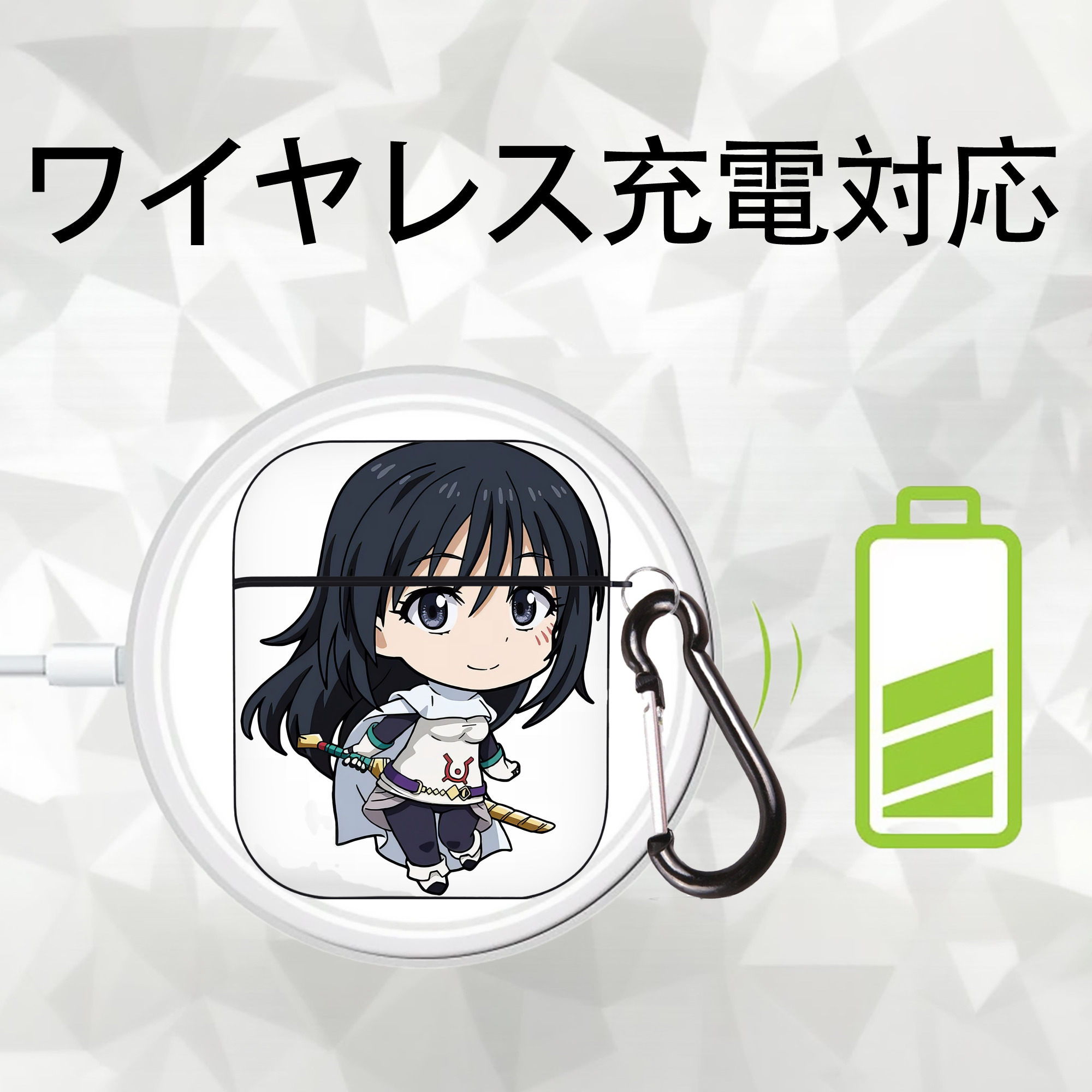 転スラ Regarding Reincarnated to Slime AirPods 第2世代保護ケース ハードシェル ブラック 耐衝撃・防指紋・カラビナ付き