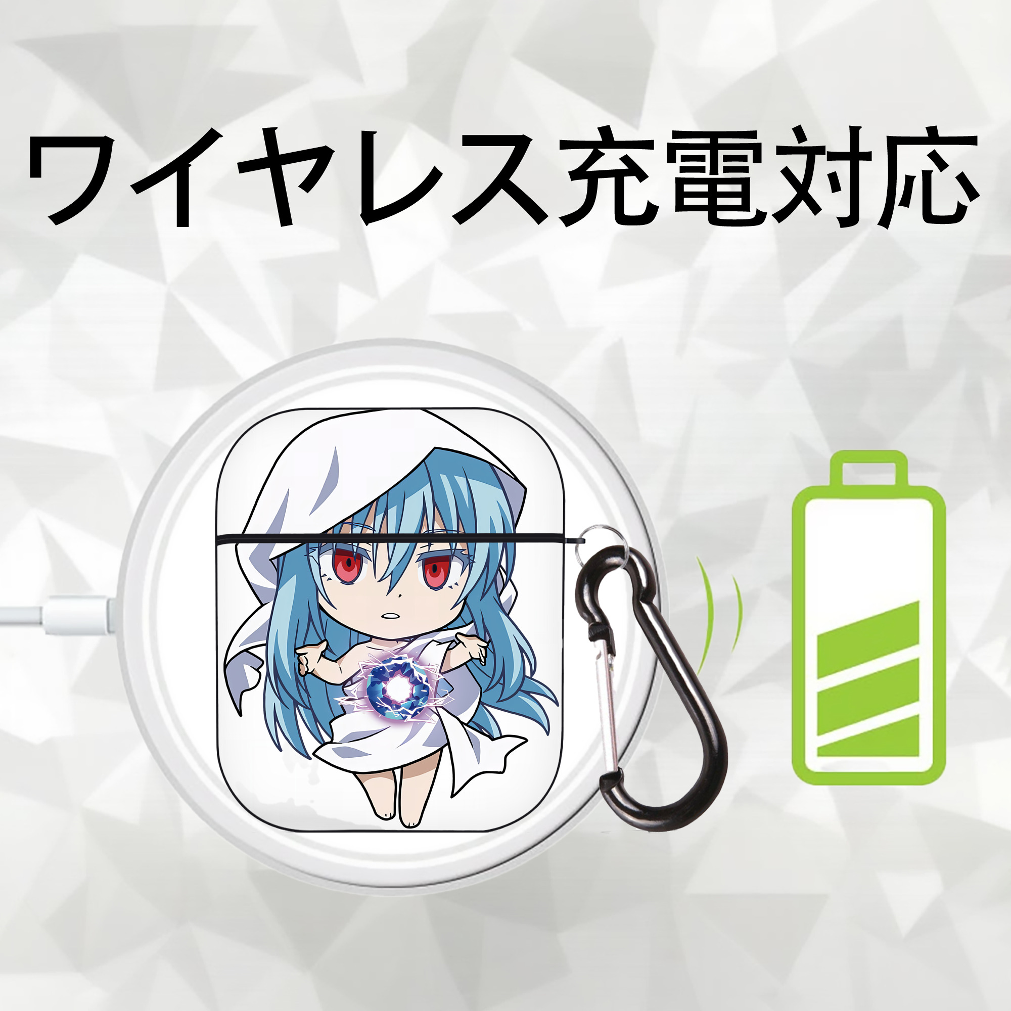 転スラ Regarding Reincarnated to Slime AirPods 第2世代保護ケース ハードシェル ブラック 耐衝撃・防指紋・カラビナ付き