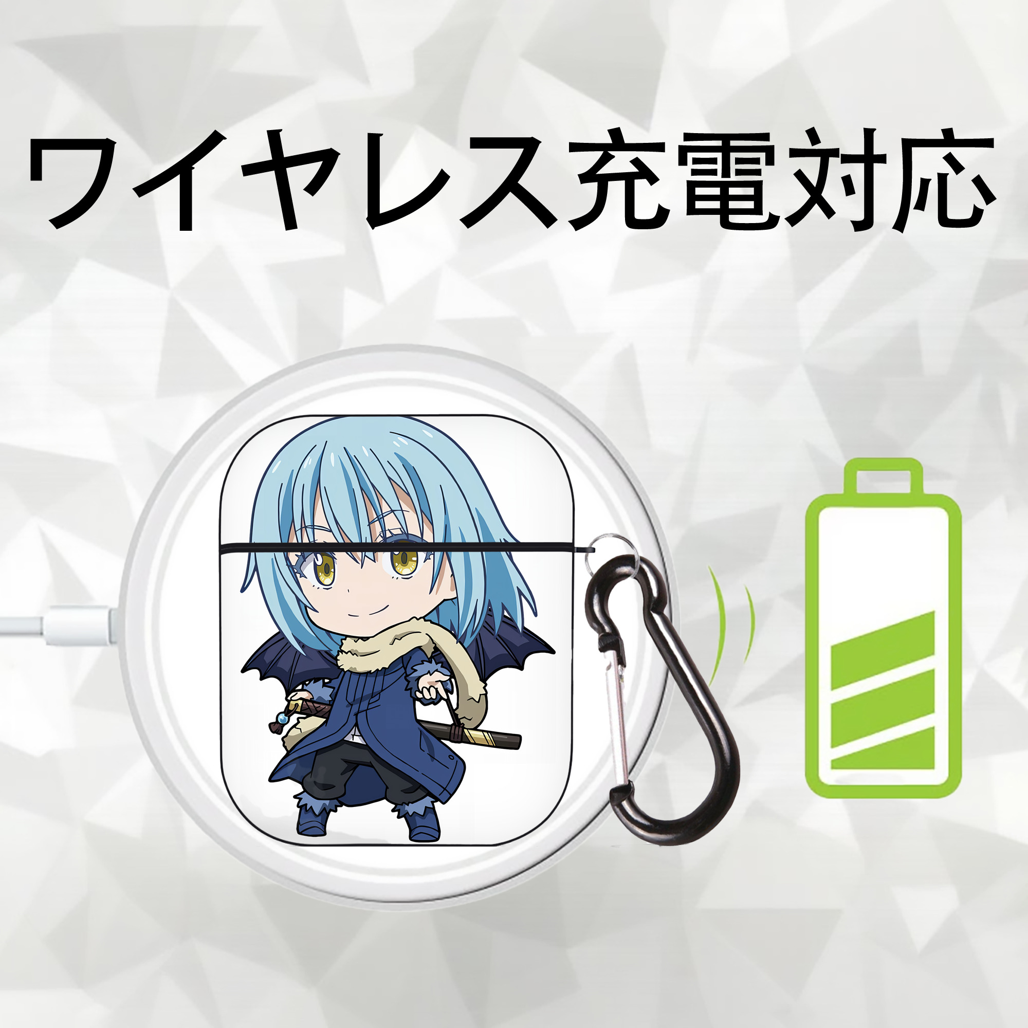 転スラ Regarding Reincarnated to Slime AirPods 第2世代保護ケース ハードシェル ブラック 耐衝撃・防指紋・カラビナ付き