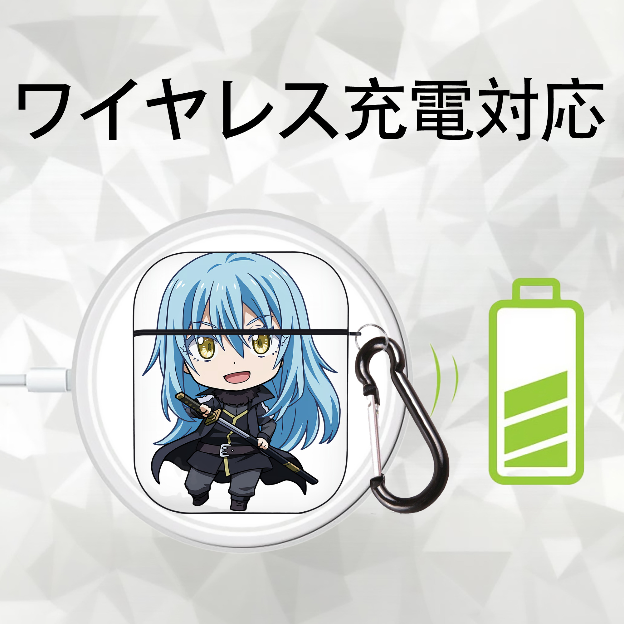 転スラ Regarding Reincarnated to Slime AirPods 第2世代保護ケース ハードシェル ブラック 耐衝撃・防指紋・カラビナ付き