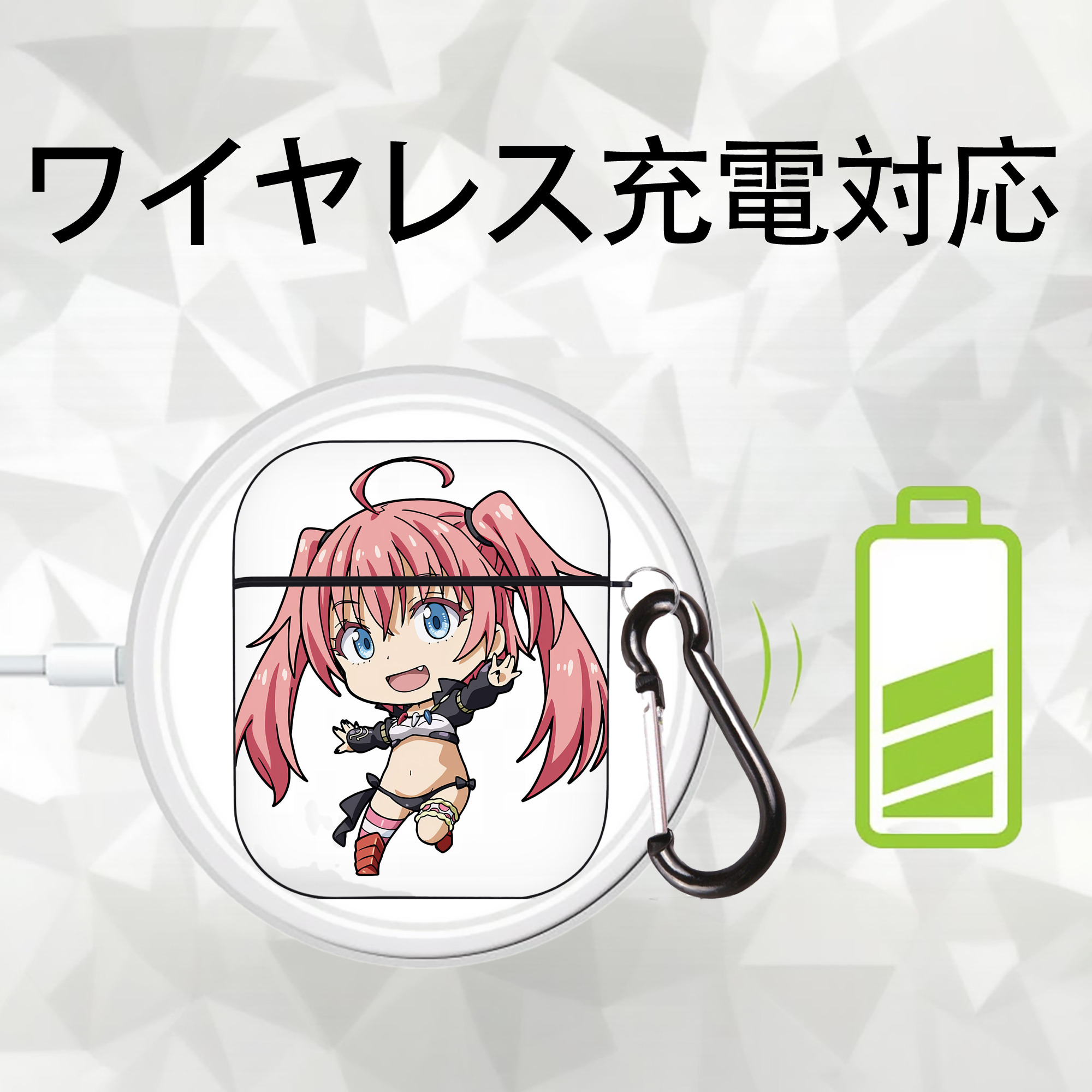 転スラ Regarding Reincarnated to Slime AirPods 第2世代保護ケース ハードシェル ブラック 耐衝撃・防指紋・カラビナ付き
