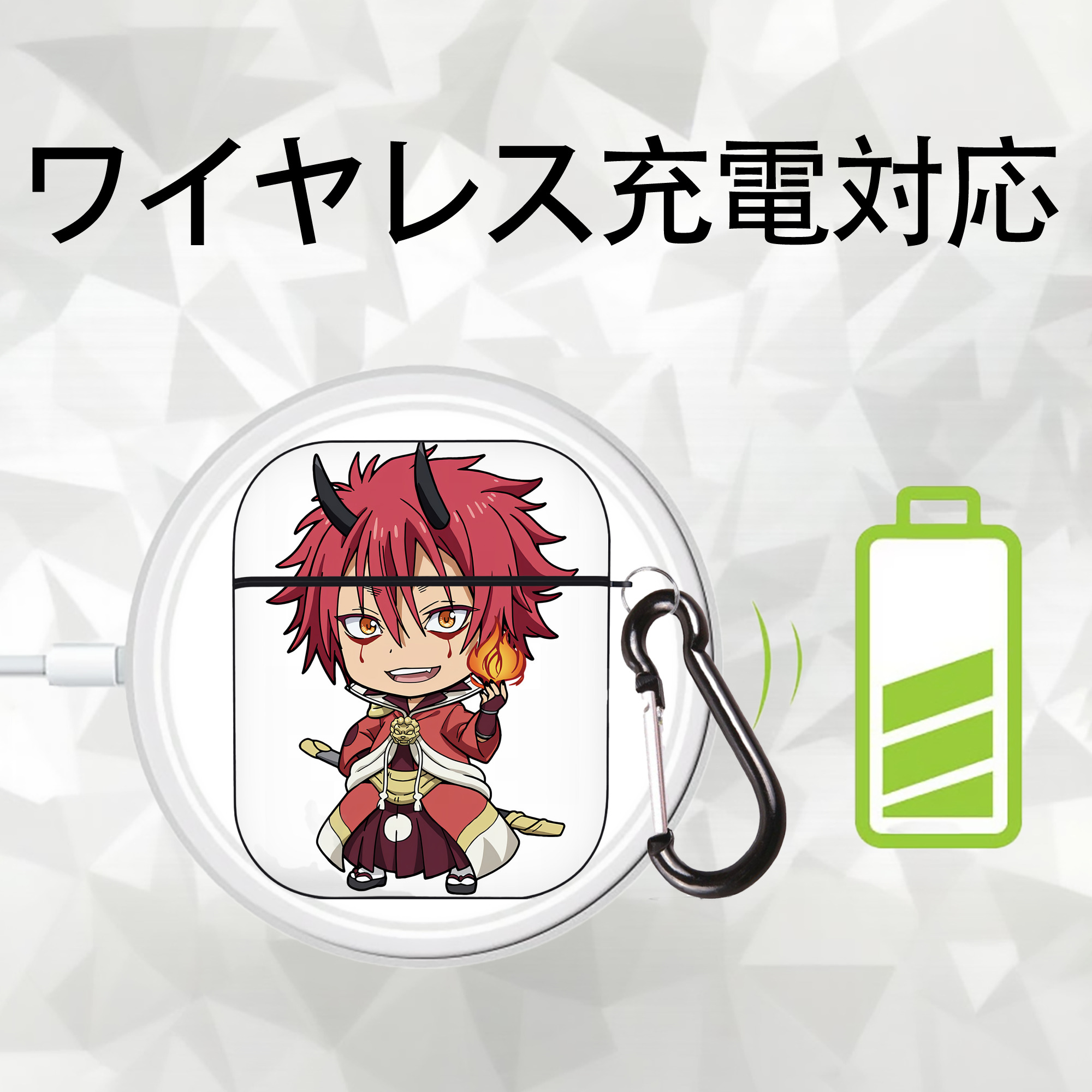 転スラ Regarding Reincarnated to Slime AirPods 第2世代保護ケース ハードシェル ブラック 耐衝撃・防指紋・カラビナ付き