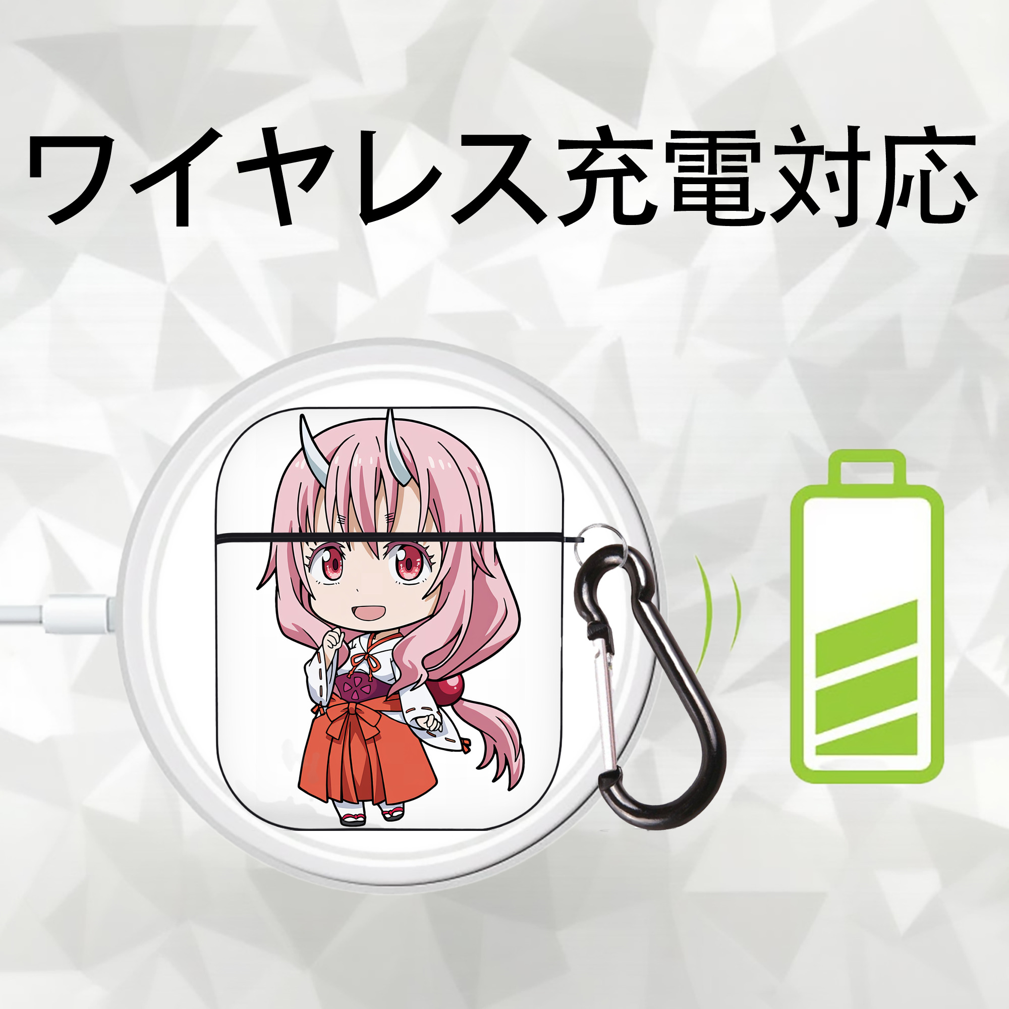 転スラ Regarding Reincarnated to Slime AirPods 第2世代保護ケース ハードシェル ブラック 耐衝撃・防指紋・カラビナ付き