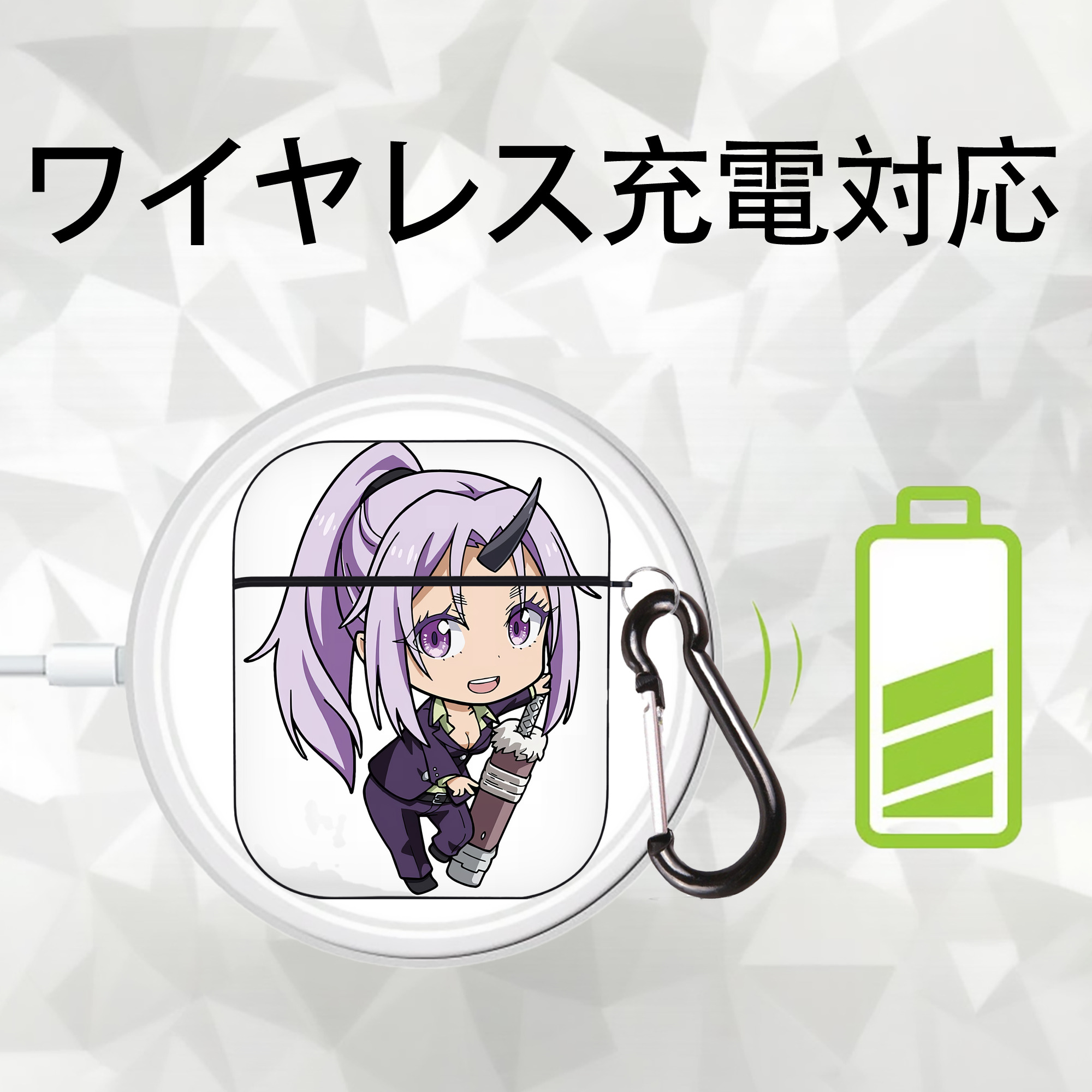 転スラ Regarding Reincarnated to Slime AirPods 第2世代保護ケース ハードシェル ブラック 耐衝撃・防指紋・カラビナ付き