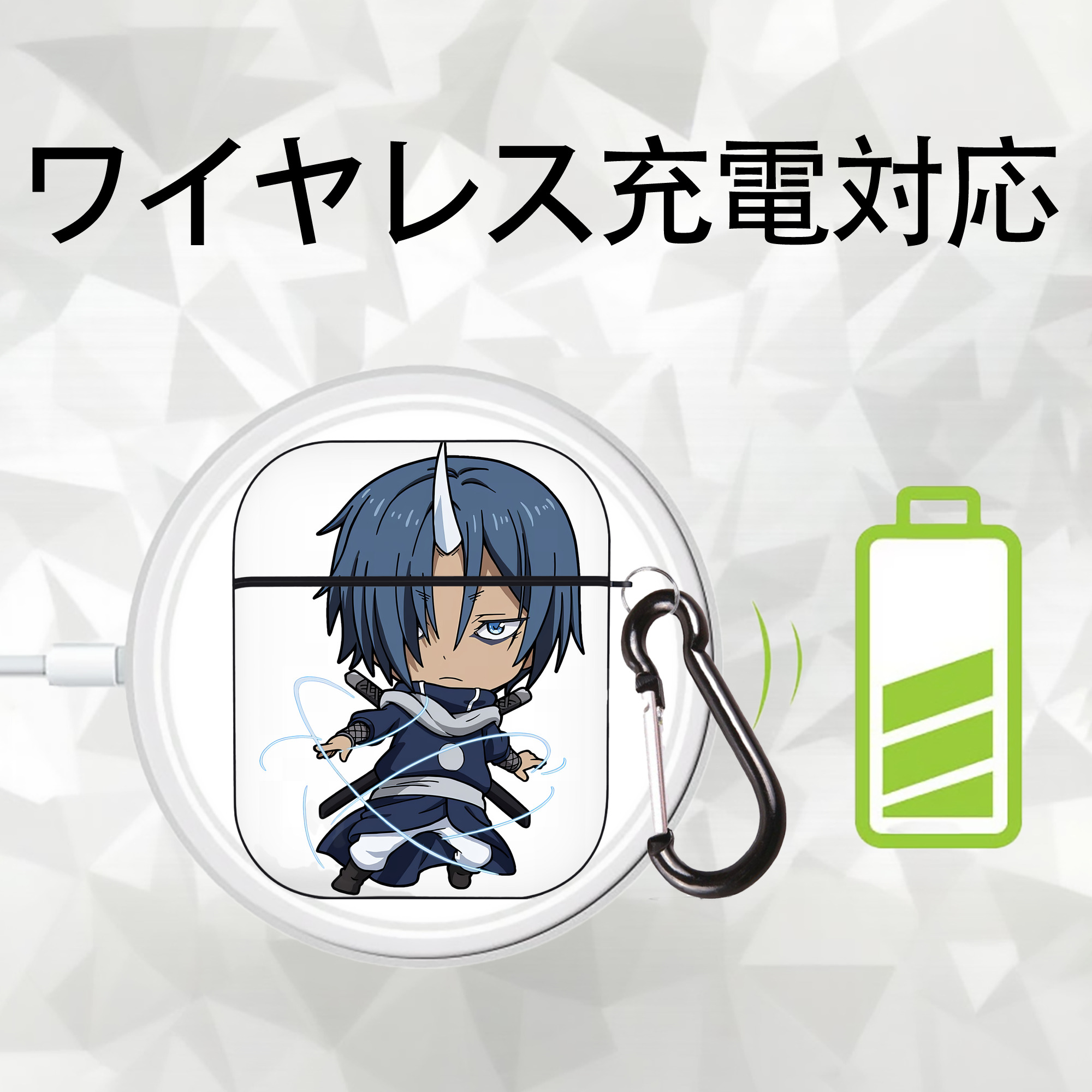 転スラ Regarding Reincarnated to Slime AirPods 第2世代保護ケース ハードシェル ブラック 耐衝撃・防指紋・カラビナ付き