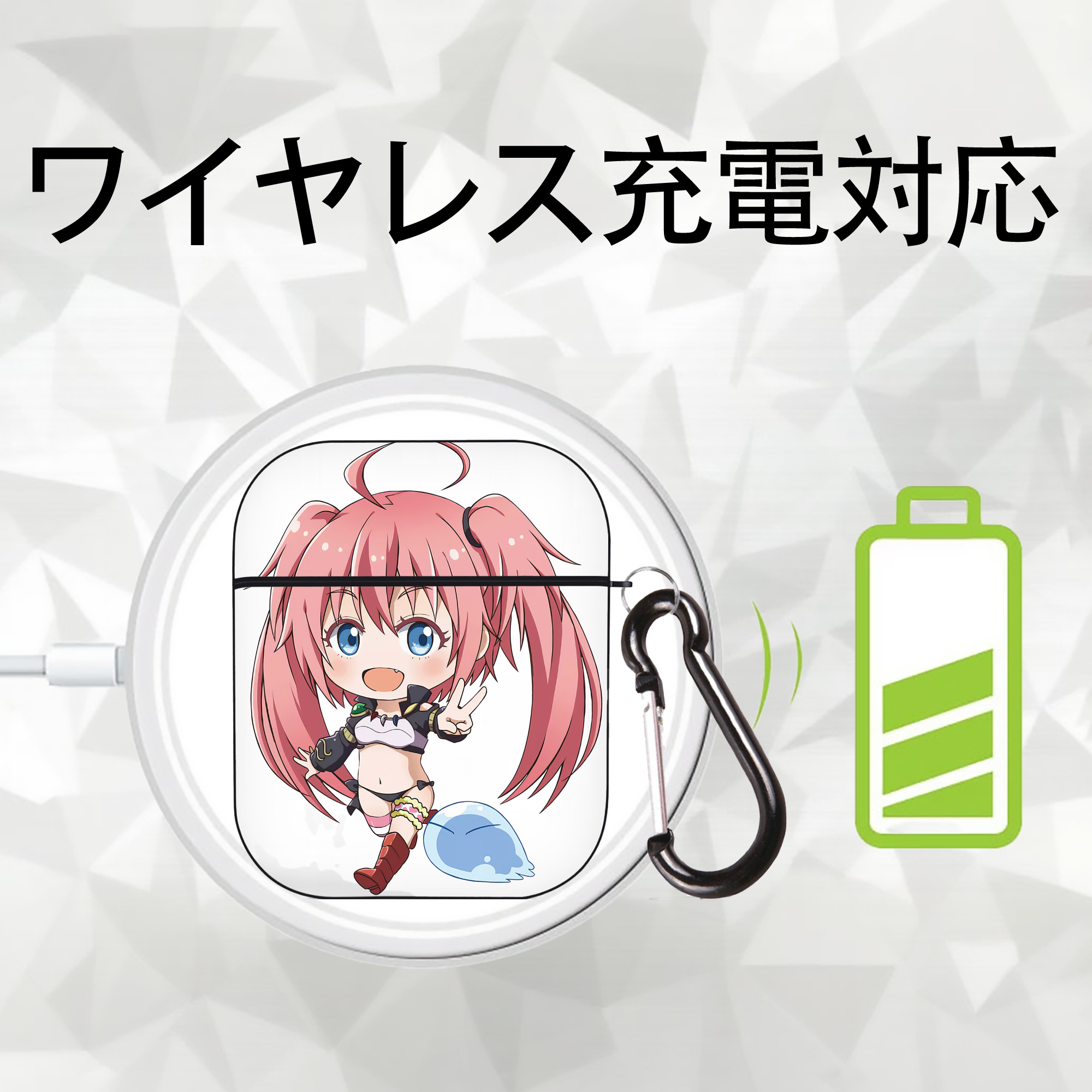 転スラ Regarding Reincarnated to Slime AirPods 第2世代保護ケース ハードシェル ブラック 耐衝撃・防指紋・カラビナ付き