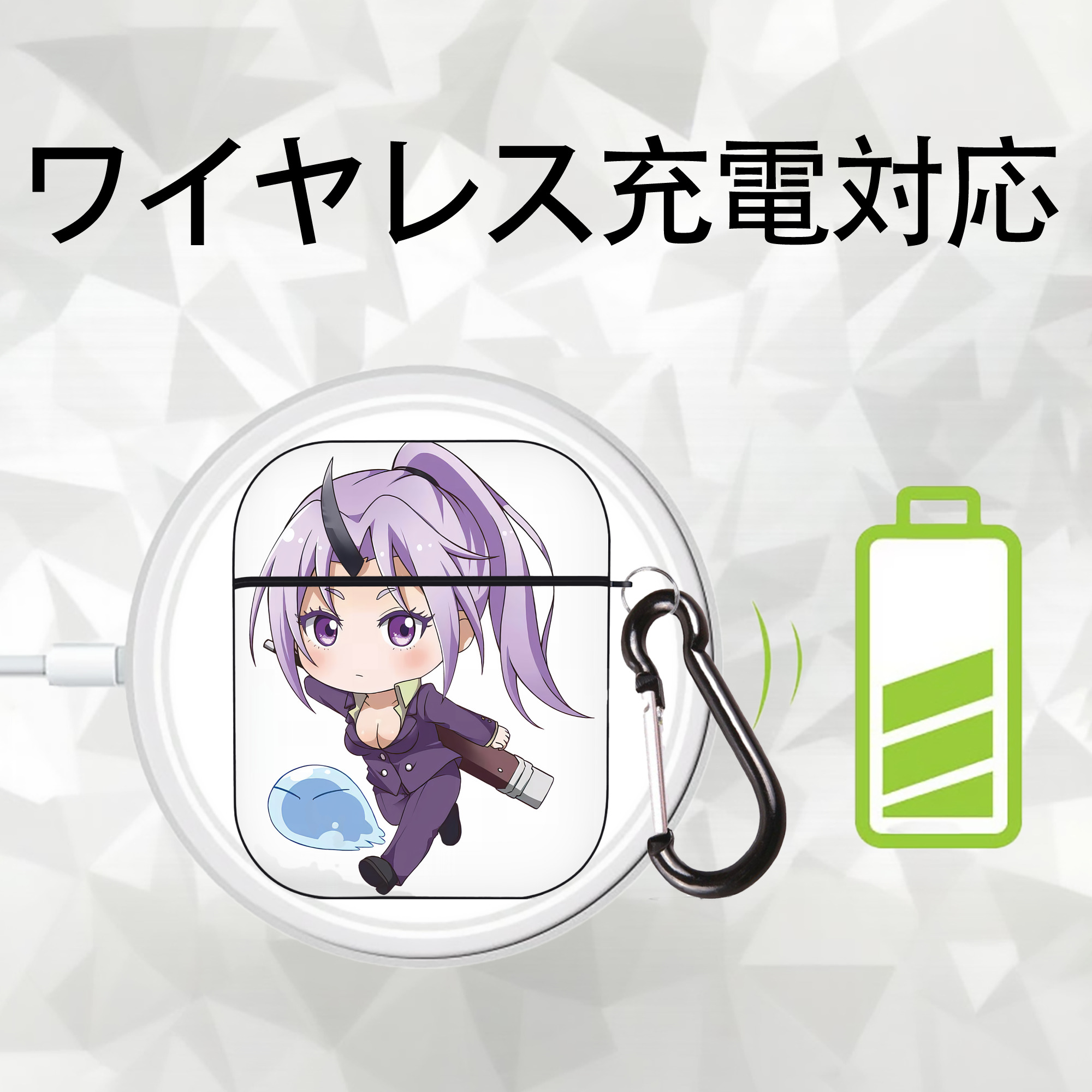 転スラ Regarding Reincarnated to Slime AirPods 第2世代保護ケース ハードシェル ブラック 耐衝撃・防指紋・カラビナ付き