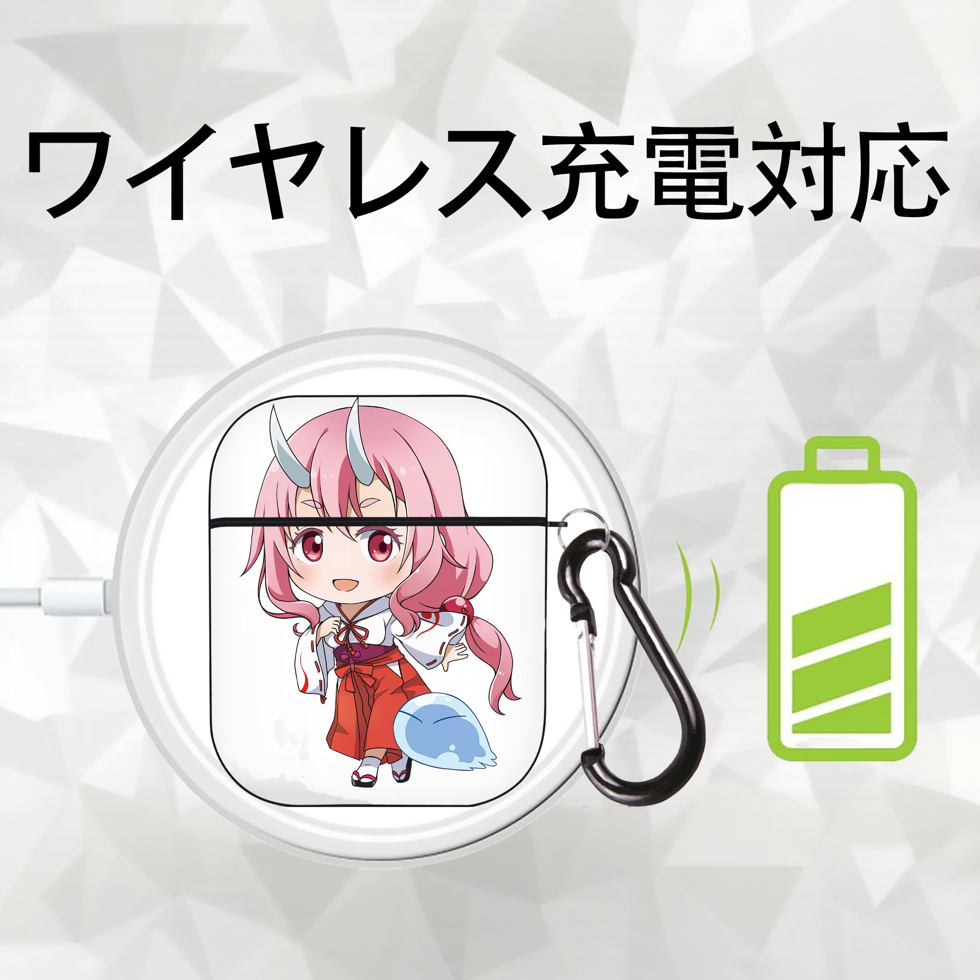転スラ Regarding Reincarnated to Slime AirPods 第2世代保護ケース ハードシェル ブラック 耐衝撃・防指紋・カラビナ付き