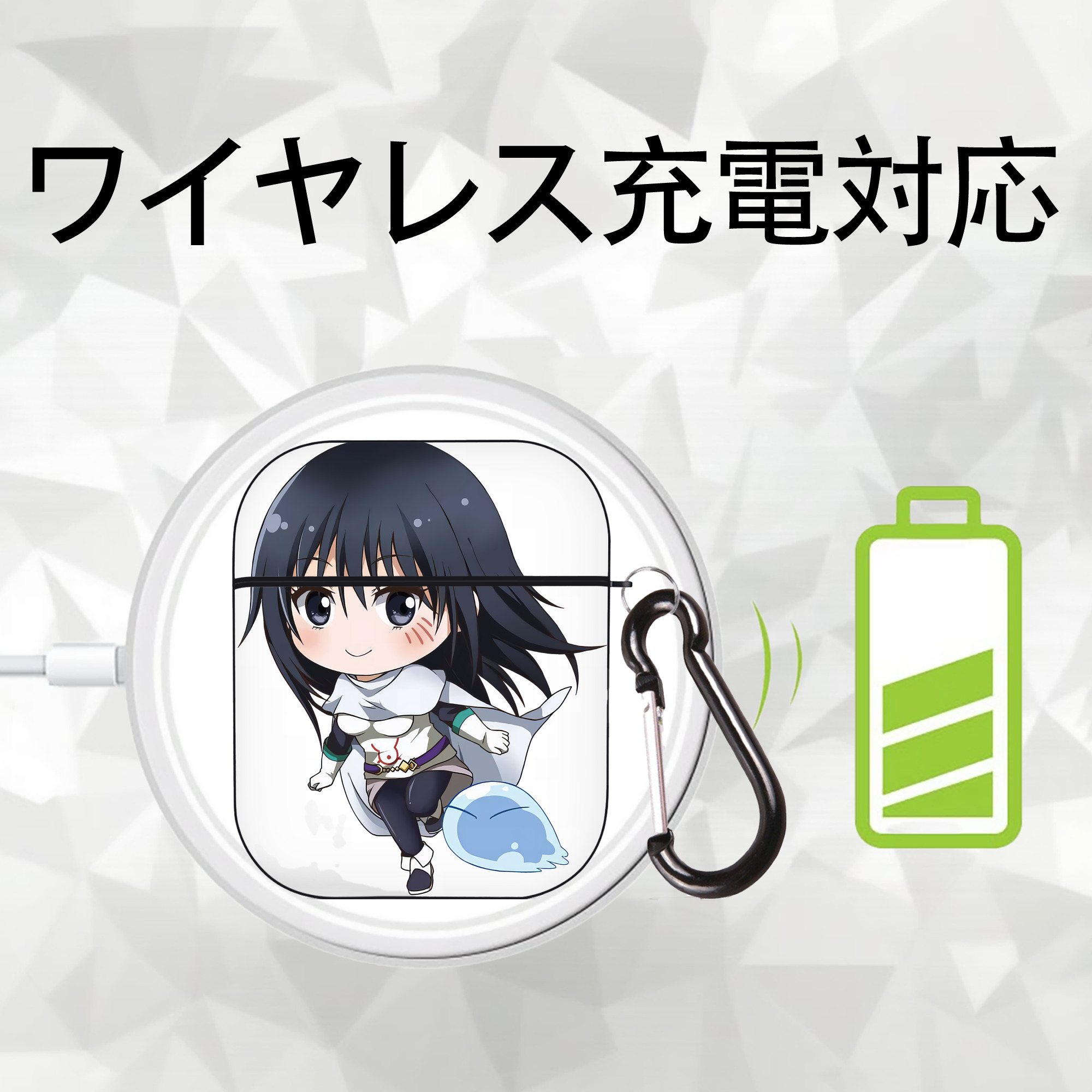 転スラ Regarding Reincarnated to Slime AirPods 第2世代保護ケース ハードシェル ブラック 耐衝撃・防指紋・カラビナ付き