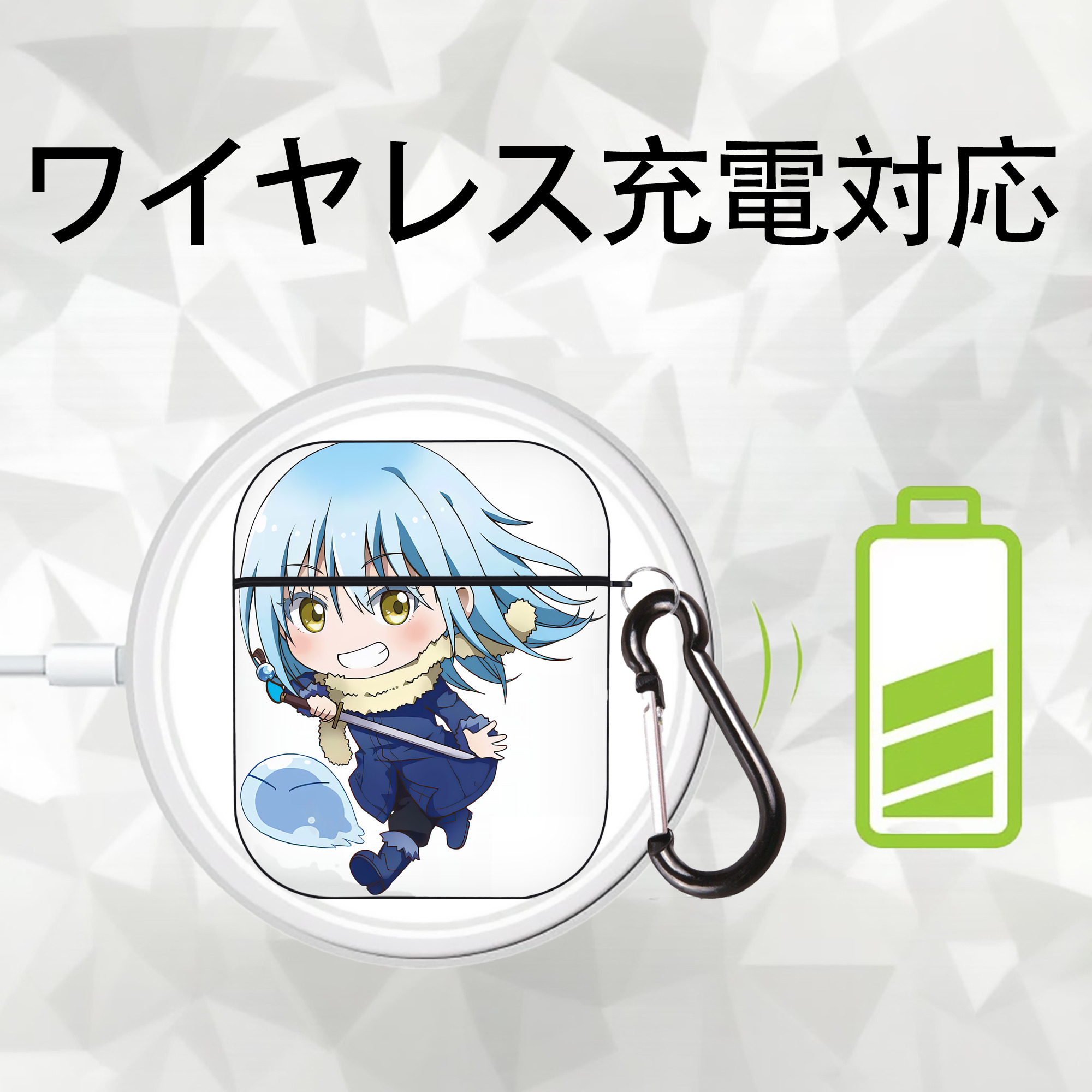 転スラ Regarding Reincarnated to Slime AirPods 第2世代保護ケース ハードシェル ブラック 耐衝撃・防指紋・カラビナ付き