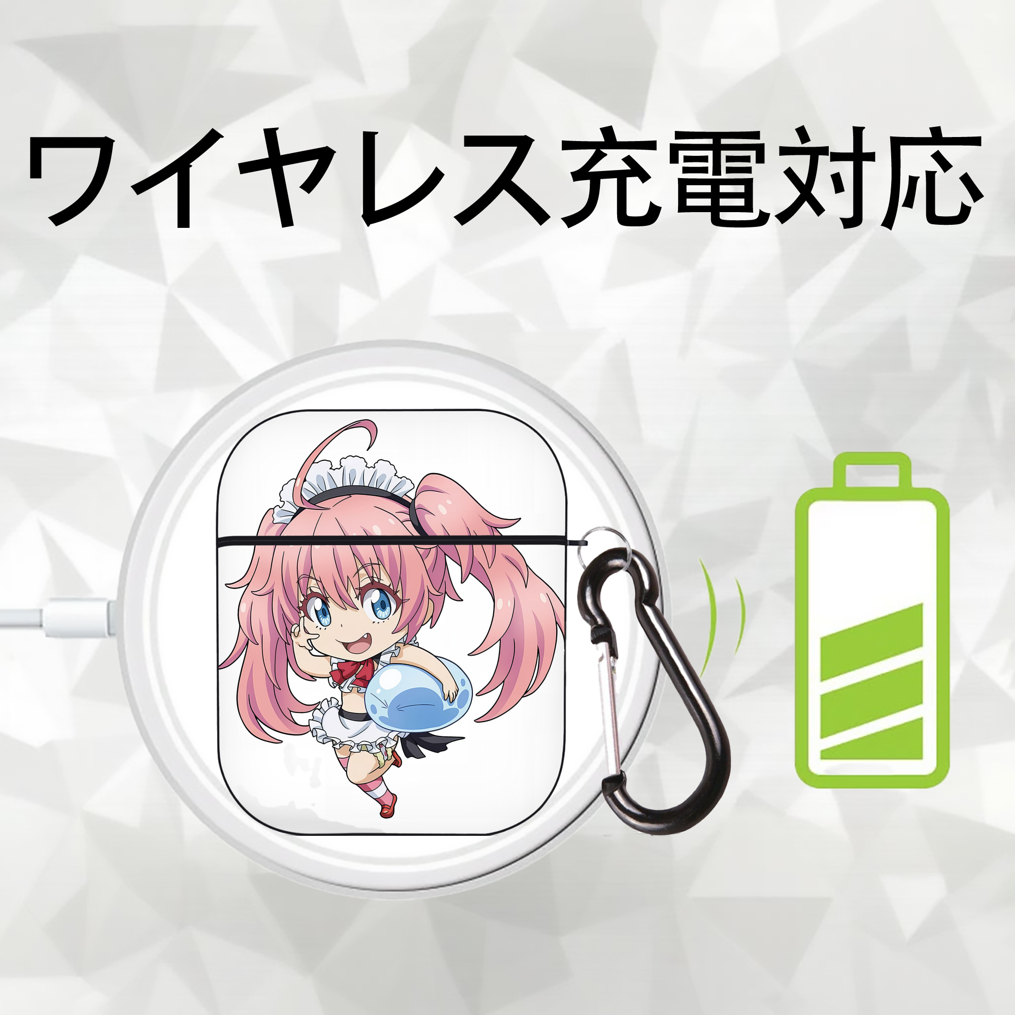 転スラ Regarding Reincarnated to Slime AirPods 第2世代保護ケース ハードシェル ブラック 耐衝撃・防指紋・カラビナ付き