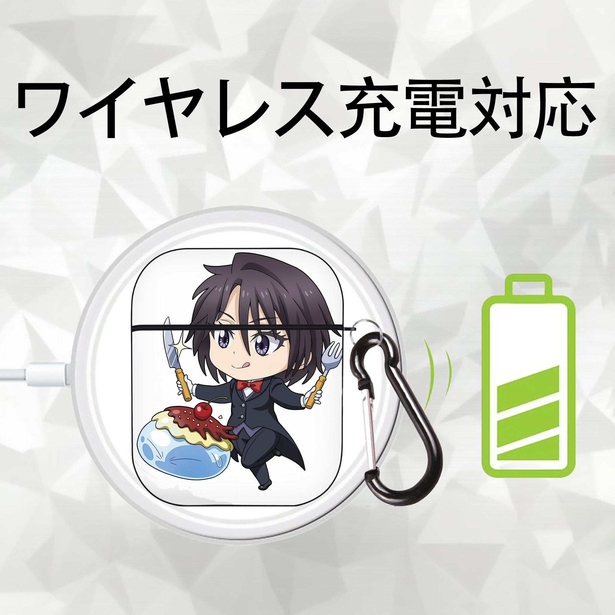 転スラ Regarding Reincarnated to Slime AirPods 第2世代保護ケース ハードシェル ブラック 耐衝撃・防指紋・カラビナ付き