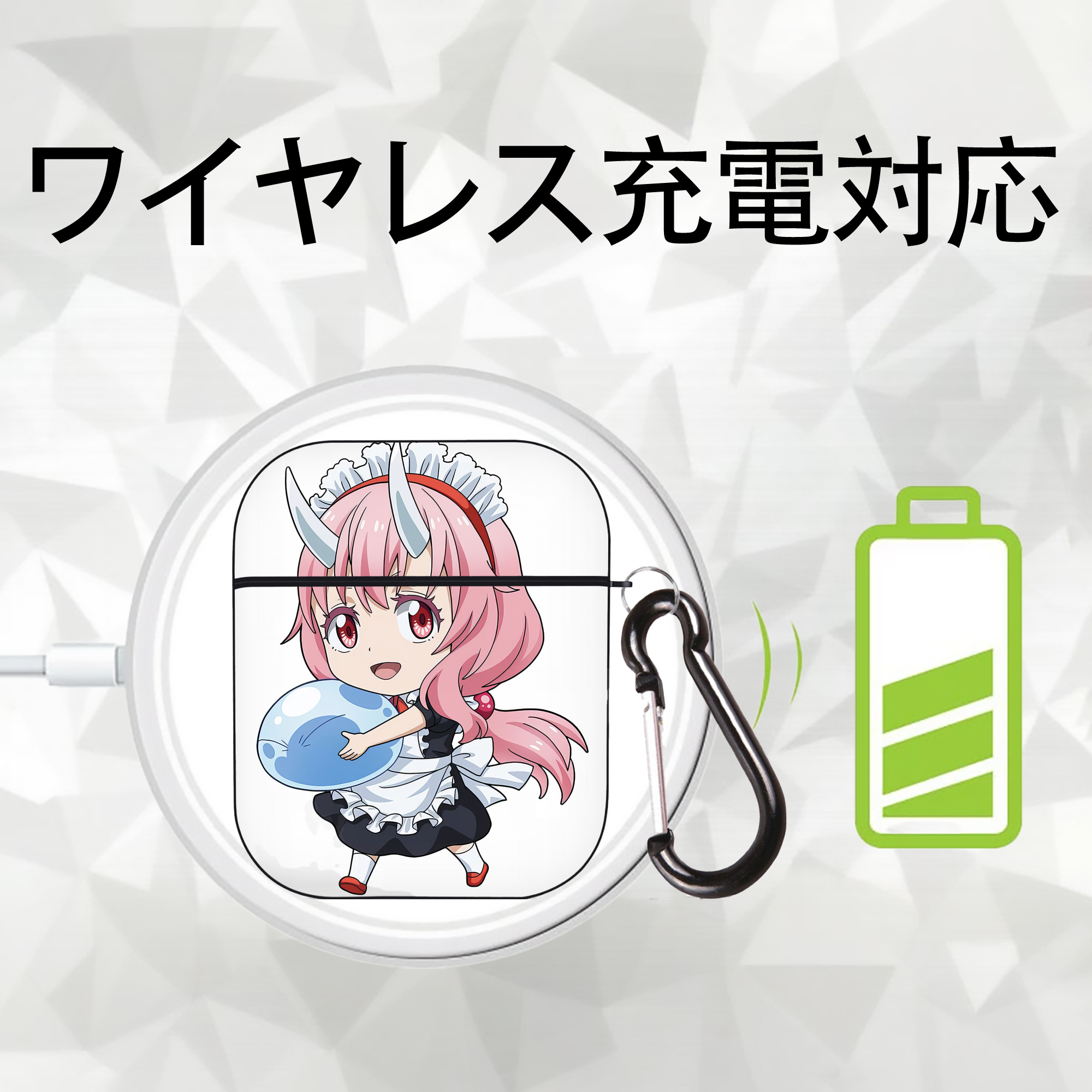 転スラ Regarding Reincarnated to Slime AirPods 第2世代保護ケース ハードシェル ブラック 耐衝撃・防指紋・カラビナ付き