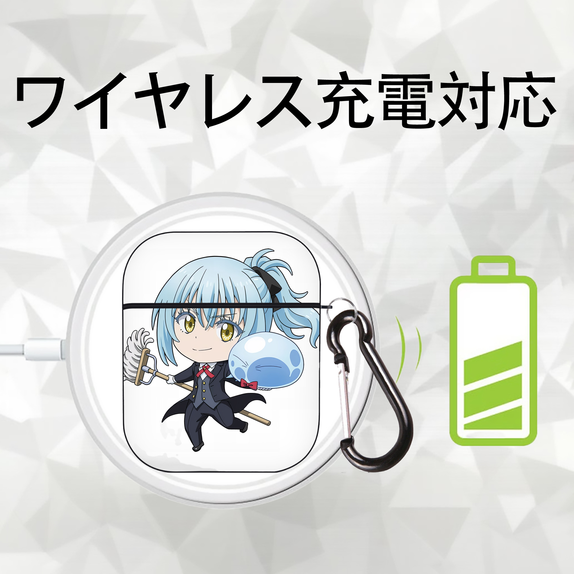 転スラ Regarding Reincarnated to Slime AirPods 第2世代保護ケース ハードシェル ブラック 耐衝撃・防指紋・カラビナ付き
