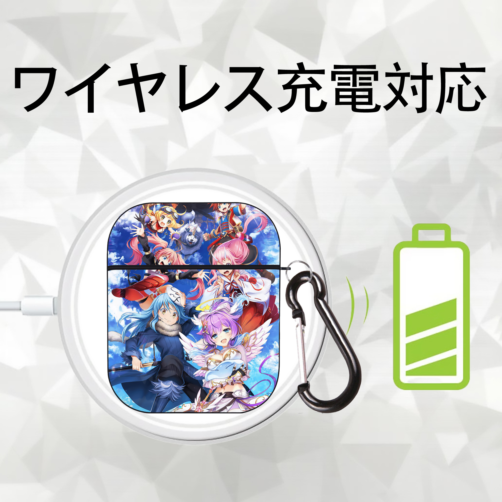 転スラ Regarding Reincarnated to Slime AirPods 第2世代保護ケース ハードシェル ブラック 耐衝撃・防指紋・カラビナ付き