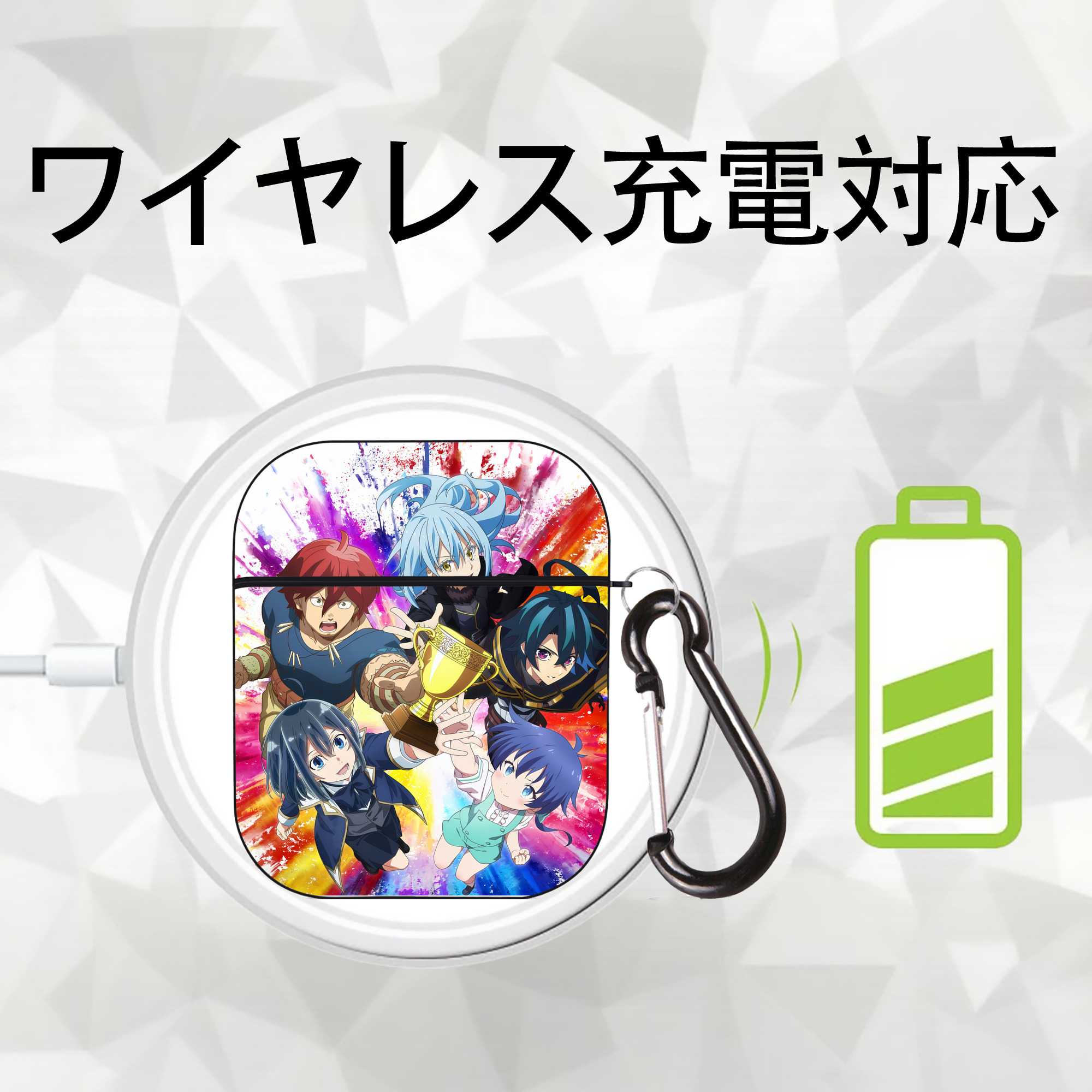 転スラ Regarding Reincarnated to Slime AirPods 第2世代保護ケース ハードシェル ブラック 耐衝撃・防指紋・カラビナ付き