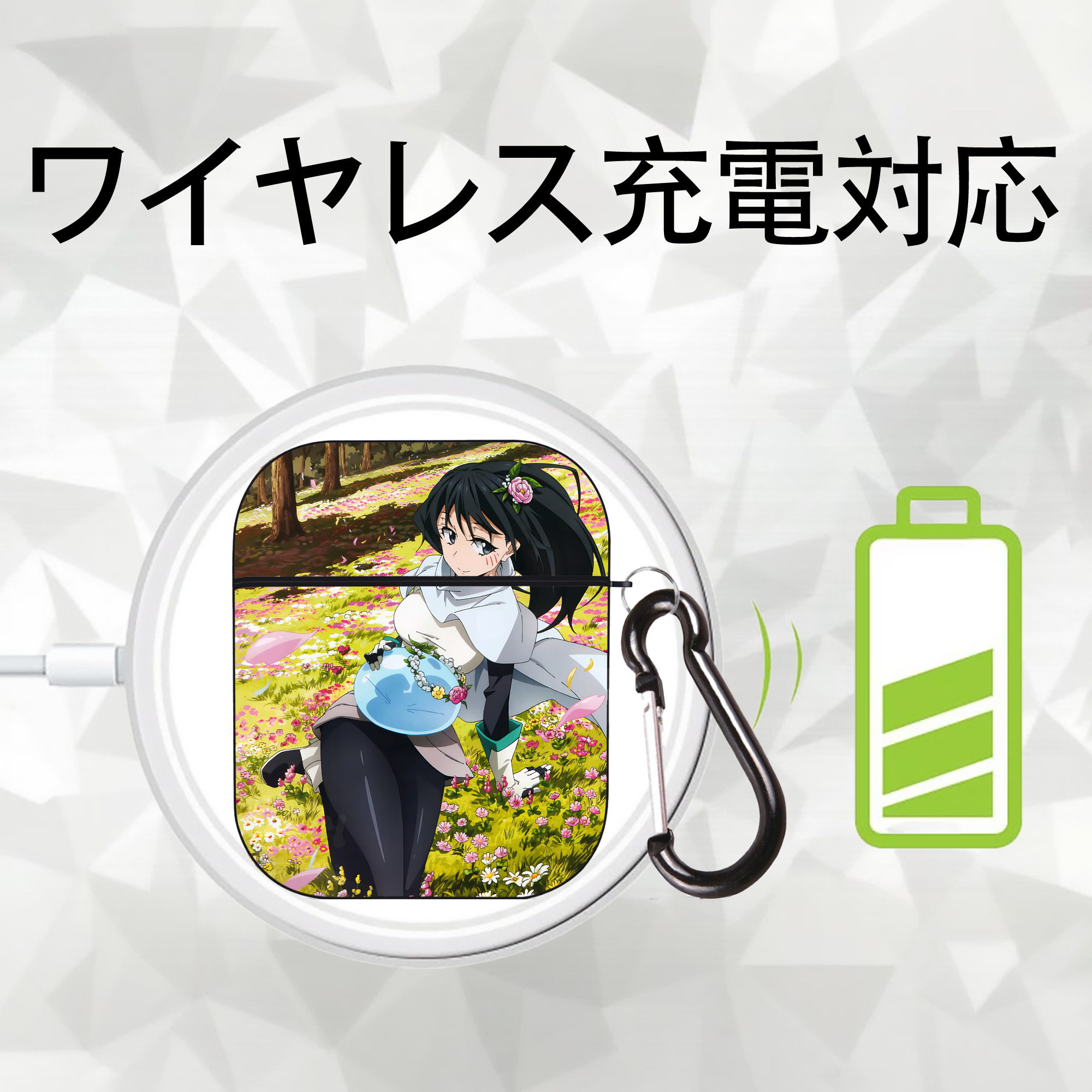 転スラ Regarding Reincarnated to Slime AirPods 第2世代保護ケース ハードシェル ブラック 耐衝撃・防指紋・カラビナ付き