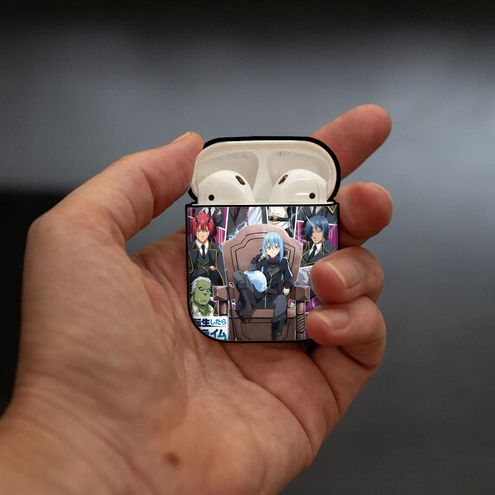 転スラ Regarding Reincarnated to Slime AirPods 第2世代保護ケース ハードシェル ブラック 耐衝撃・防指紋・カラビナ付き