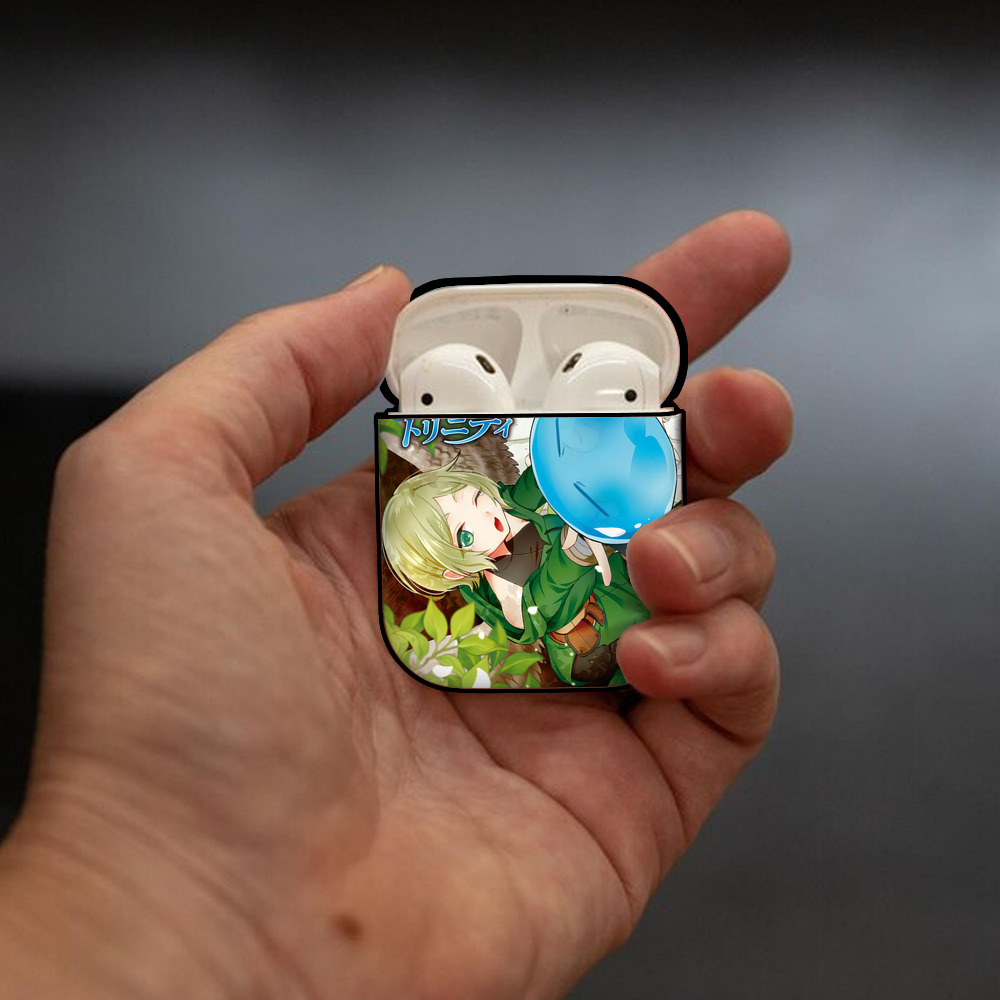 転スラ Regarding Reincarnated to Slime AirPods 第2世代保護ケース ハードシェル ブラック 耐衝撃・防指紋・カラビナ付き