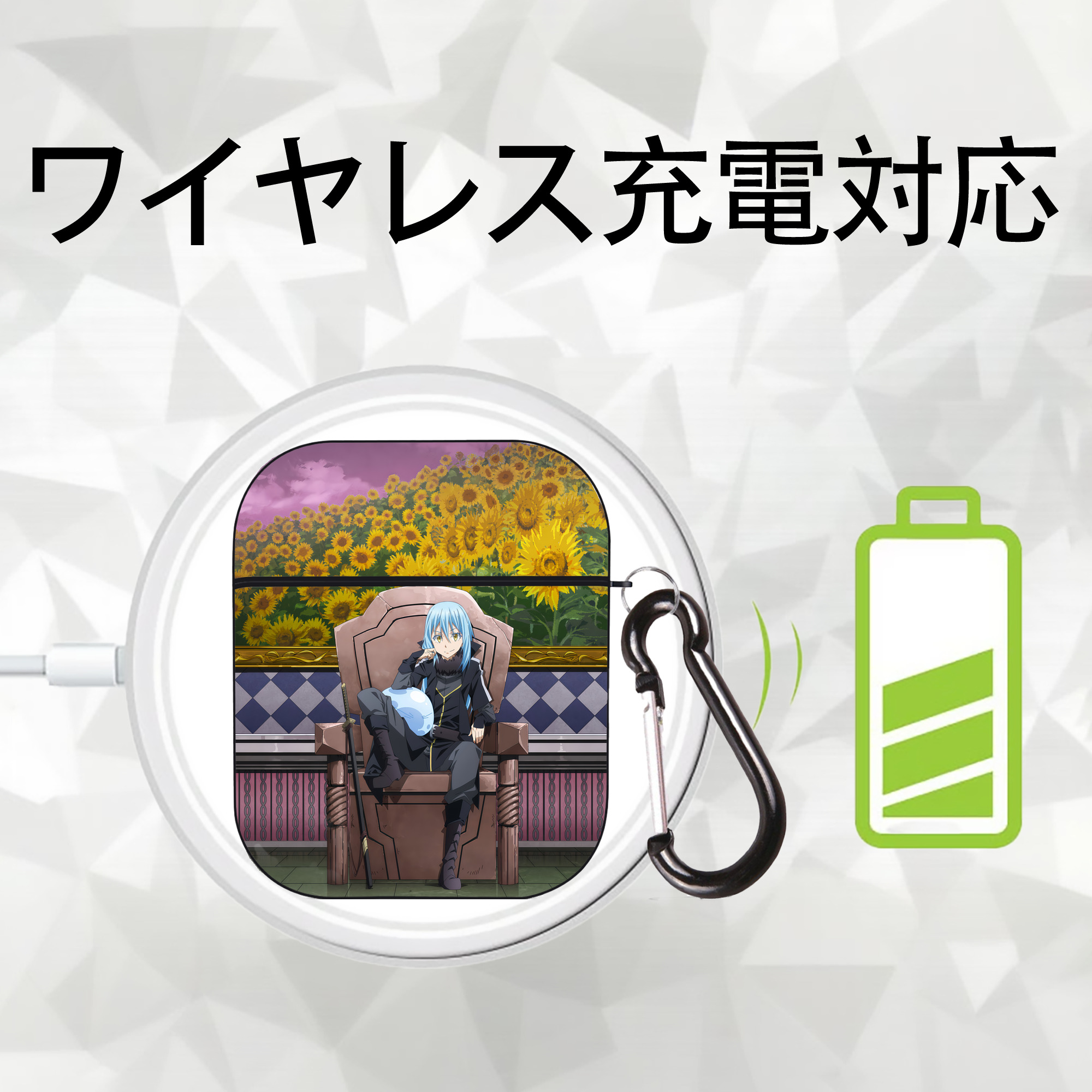 転スラ Regarding Reincarnated to Slime AirPods 第2世代保護ケース ハードシェル ブラック 耐衝撃・防指紋・カラビナ付き
