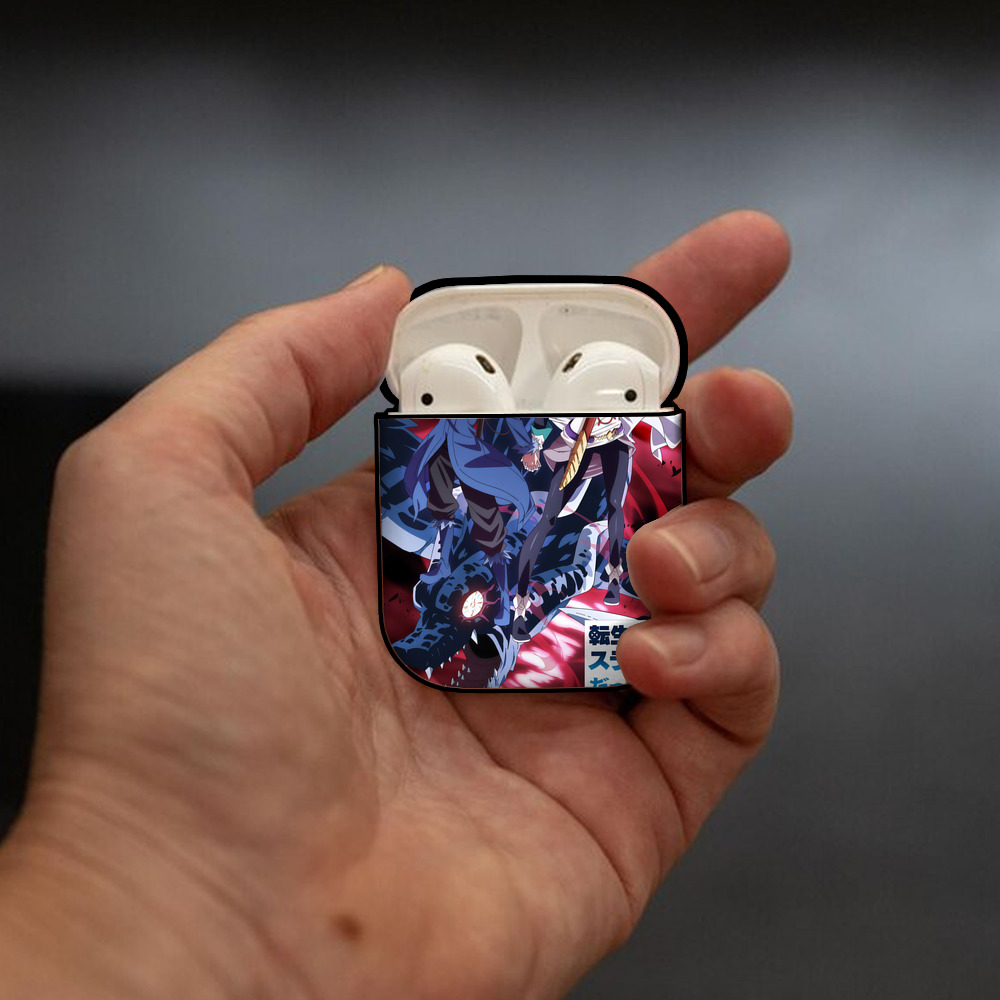 転スラ Regarding Reincarnated to Slime AirPods 第2世代保護ケース ハードシェル ブラック 耐衝撃・防指紋・カラビナ付き