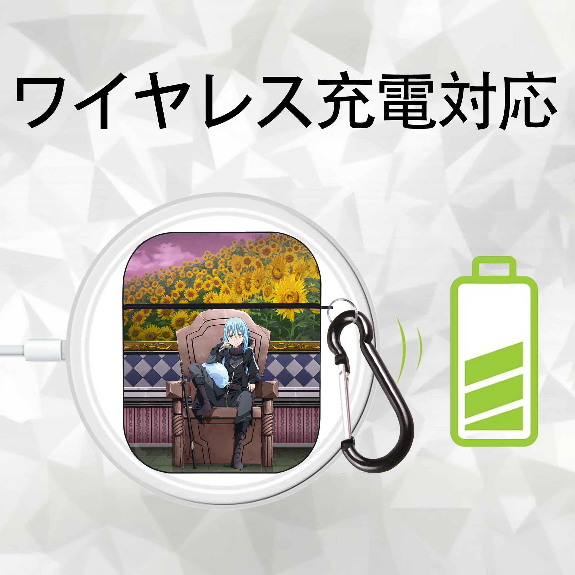 転スラ Regarding Reincarnated to Slime AirPods 第2世代保護ケース ハードシェル ブラック 耐衝撃・防指紋・カラビナ付き