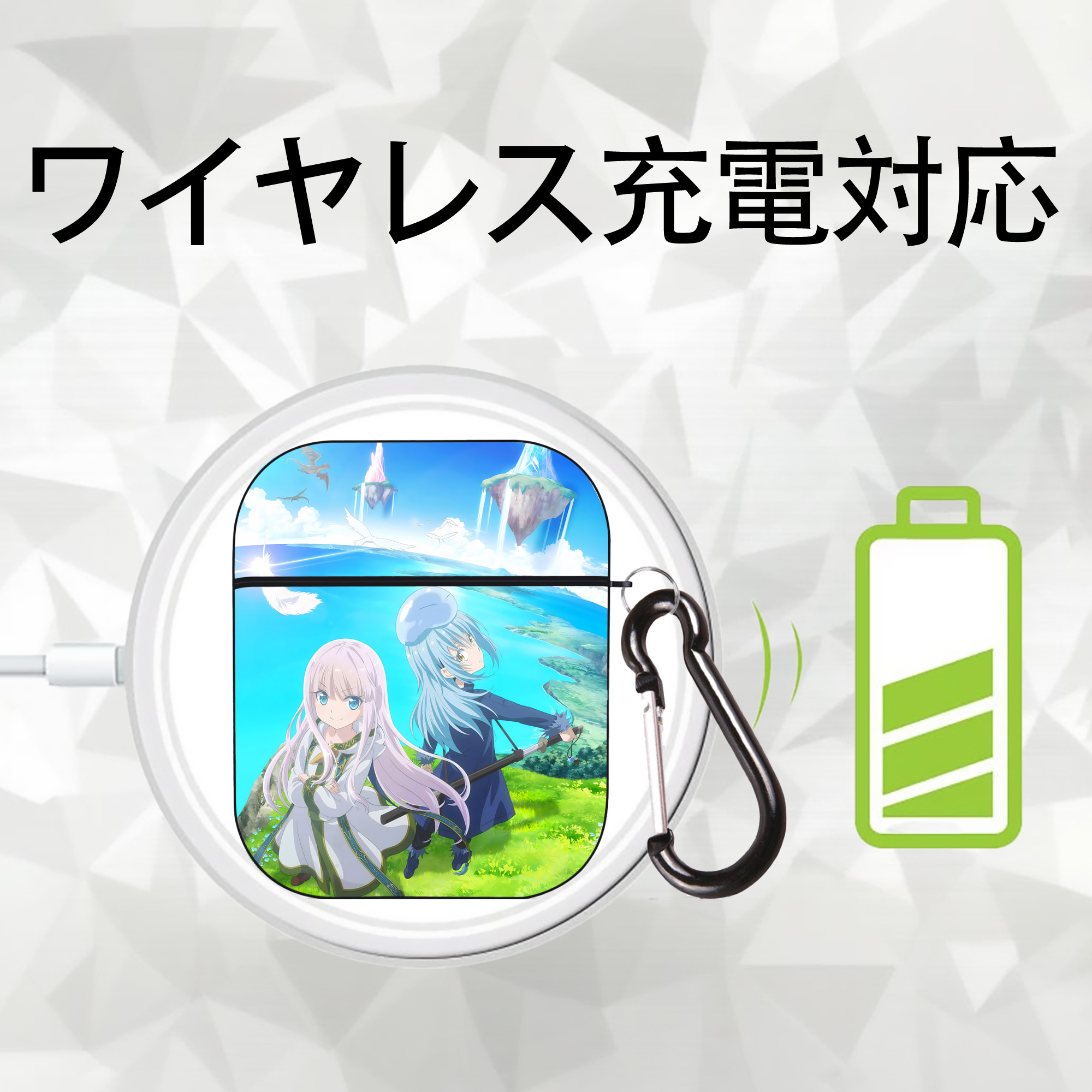 転スラ Regarding Reincarnated to Slime AirPods 第2世代保護ケース ハードシェル ブラック 耐衝撃・防指紋・カラビナ付き