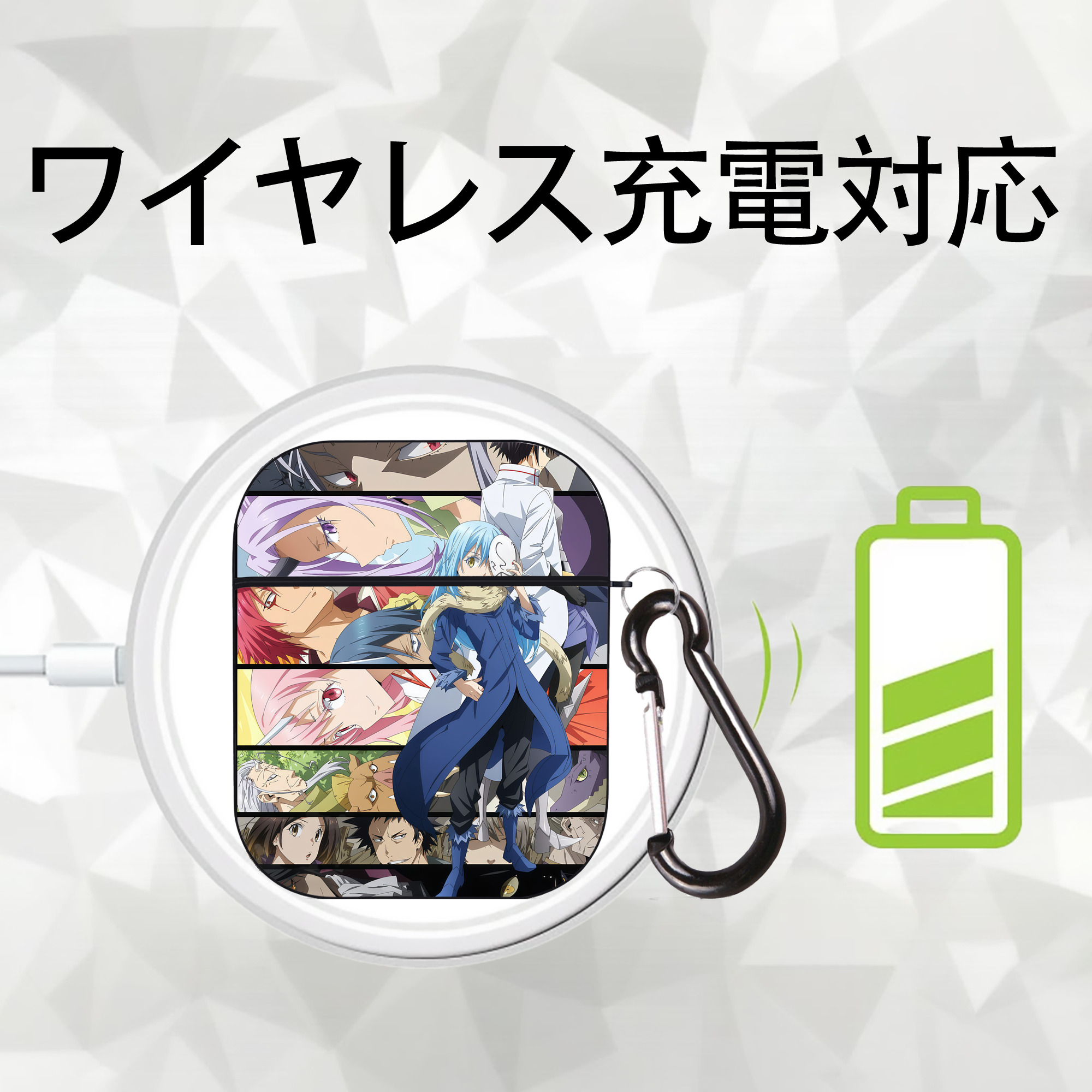 転スラ Regarding Reincarnated to Slime AirPods 第2世代保護ケース ハードシェル ブラック 耐衝撃・防指紋・カラビナ付き