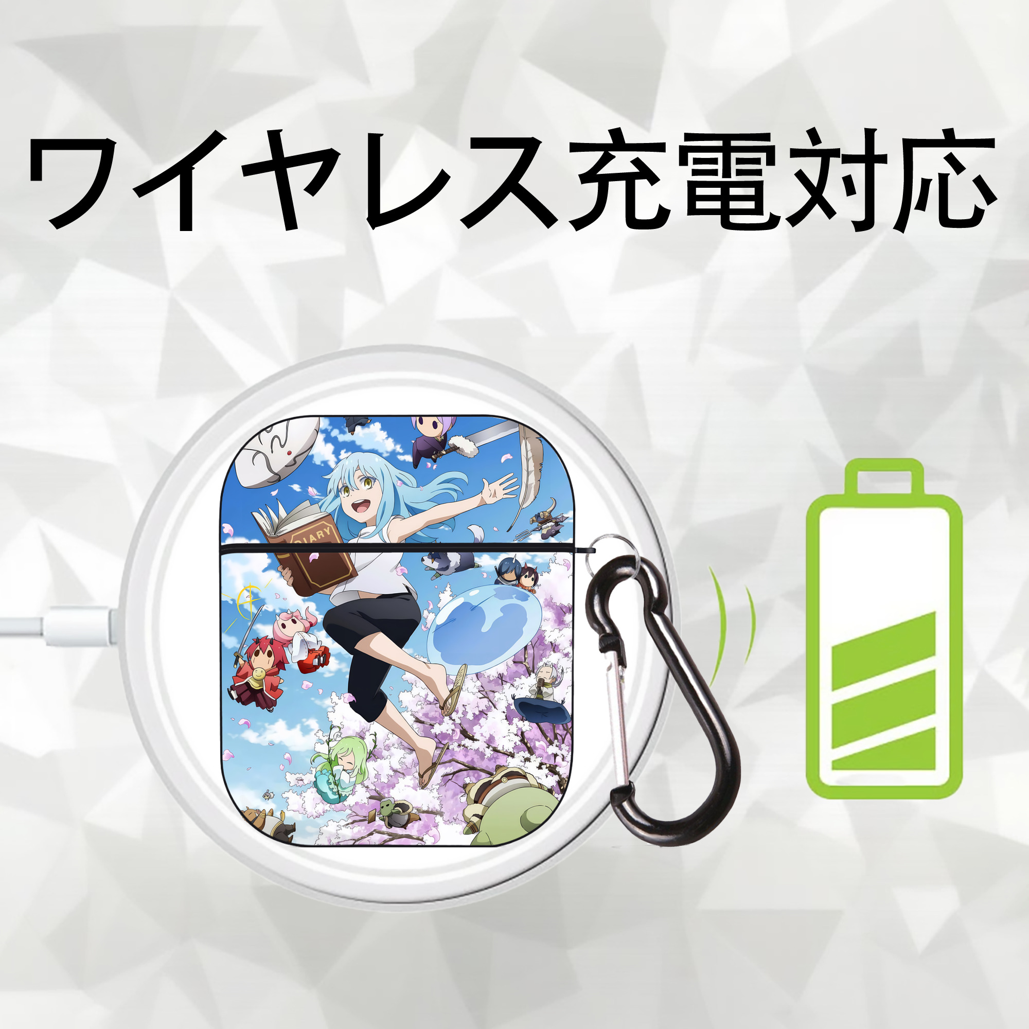 転スラ Regarding Reincarnated to Slime AirPods 第2世代保護ケース ハードシェル ブラック 耐衝撃・防指紋・カラビナ付き