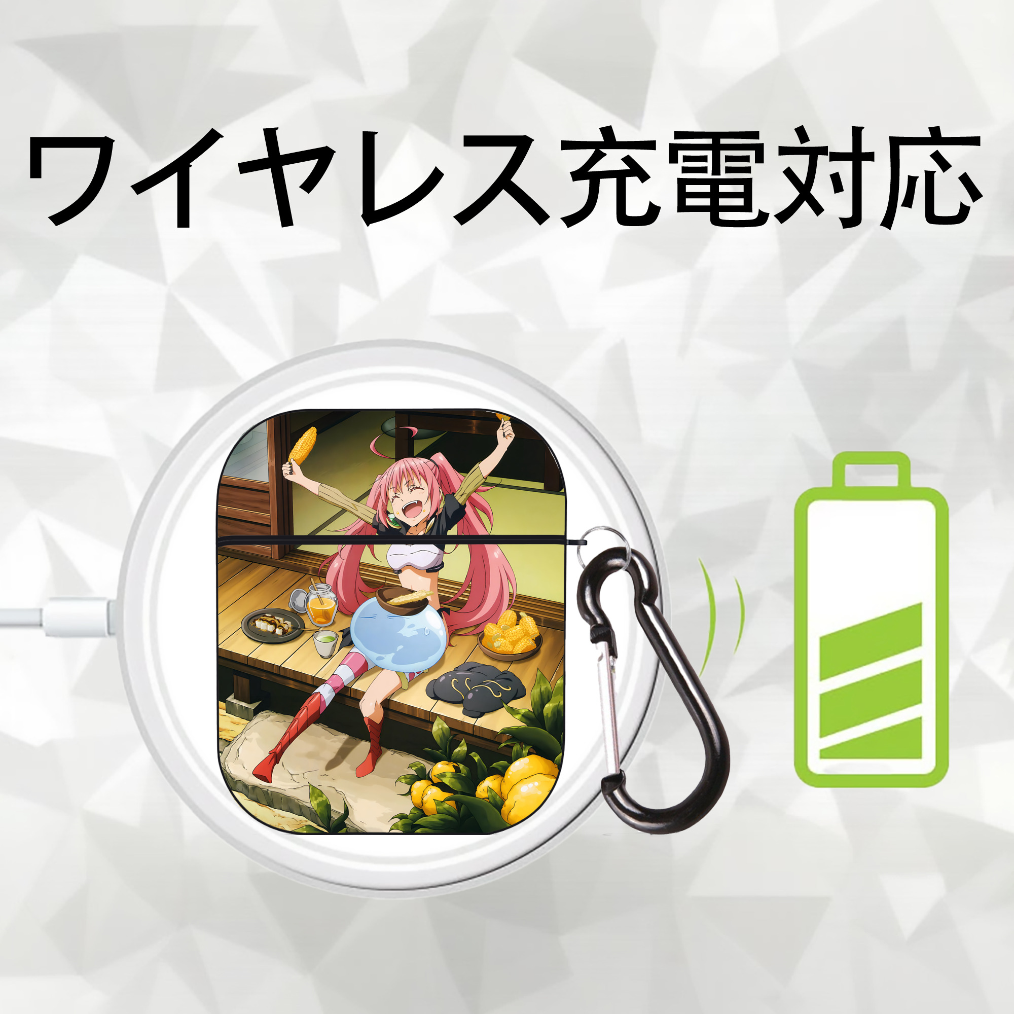 転スラ Regarding Reincarnated to Slime AirPods 第2世代保護ケース ハードシェル ブラック 耐衝撃・防指紋・カラビナ付き