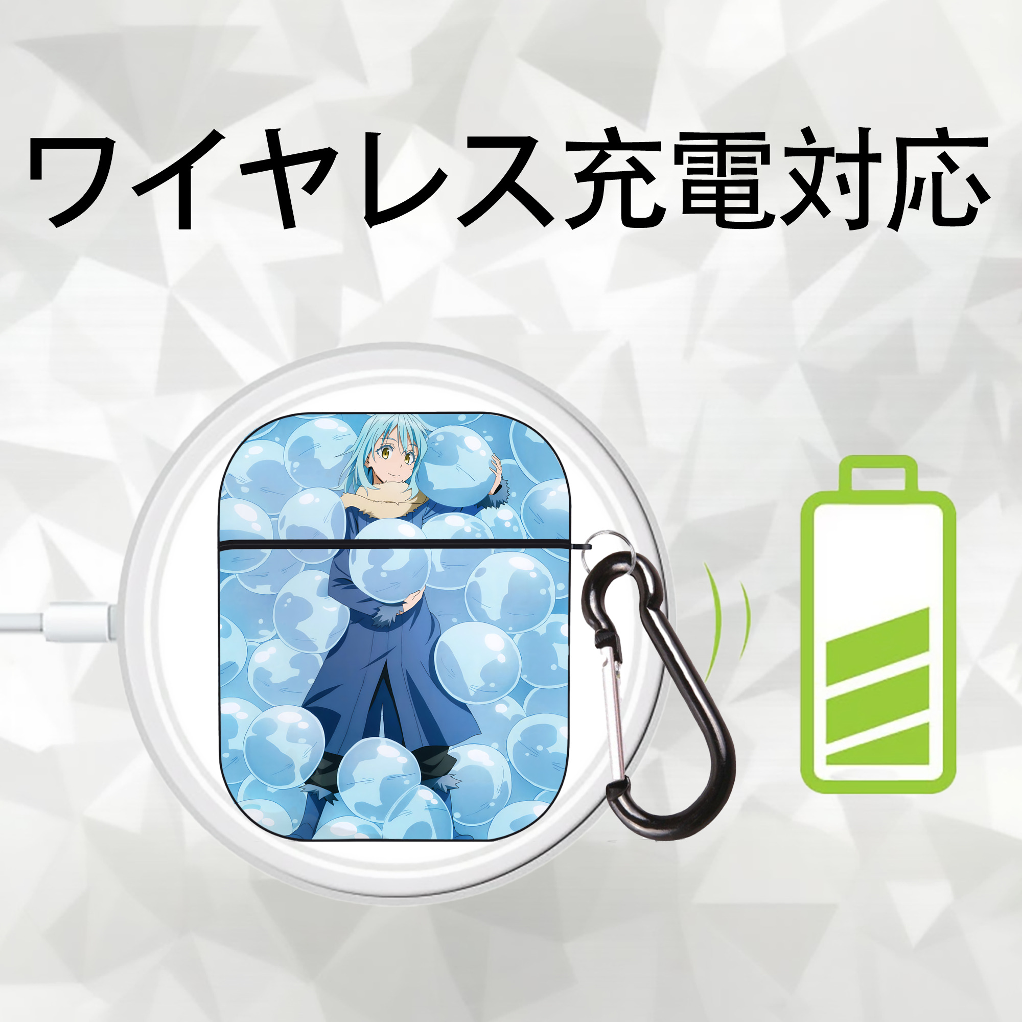 転スラ Regarding Reincarnated to Slime AirPods 第2世代保護ケース ハードシェル ブラック 耐衝撃・防指紋・カラビナ付き