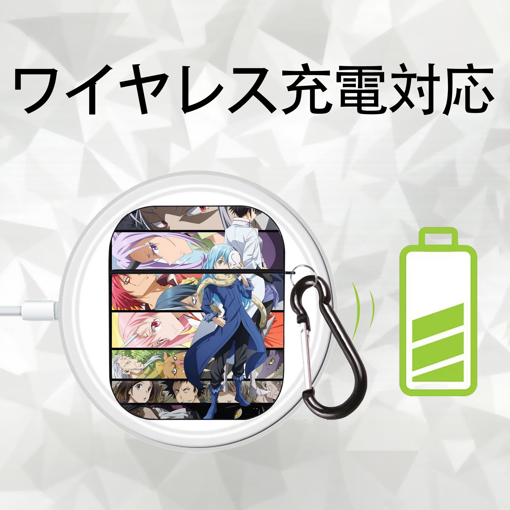転スラ Regarding Reincarnated to Slime AirPods 第2世代保護ケース ハードシェル ブラック 耐衝撃・防指紋・カラビナ付き